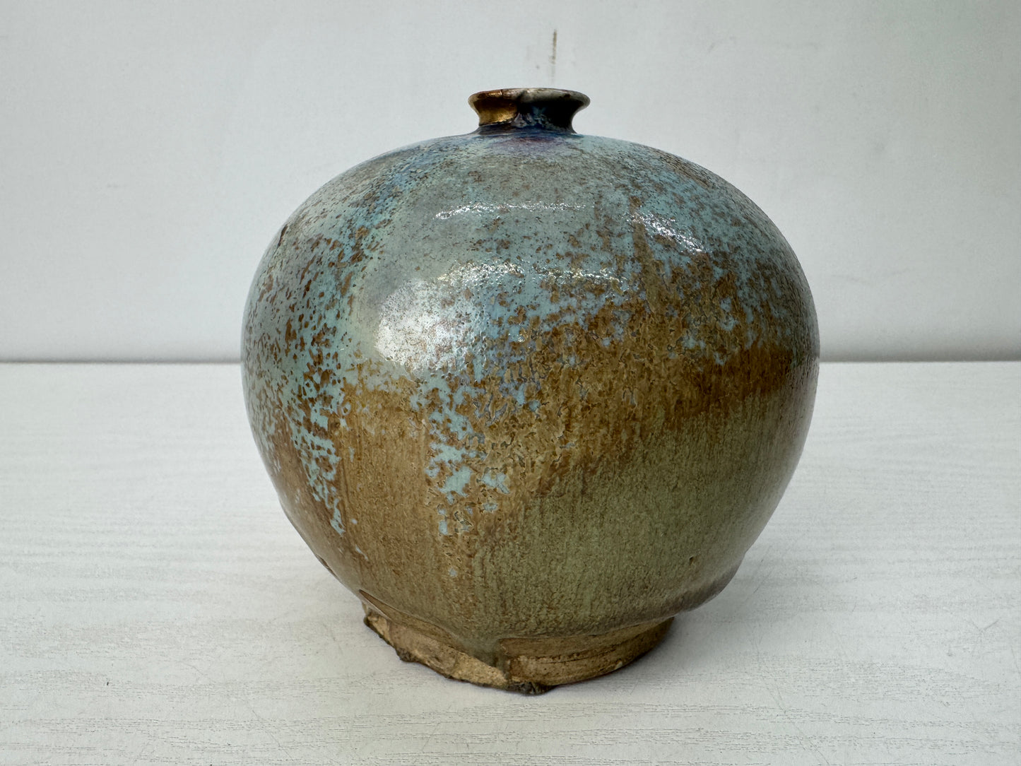Y10672 FLOWER VASE Seto-ware round single bud box kintsugi Japan antique ikebana