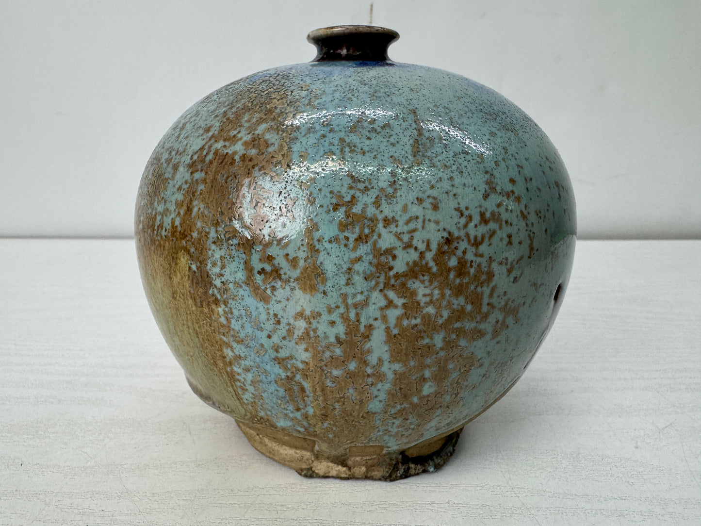 Y10672 FLOWER VASE Seto-ware round single bud box kintsugi Japan antique ikebana