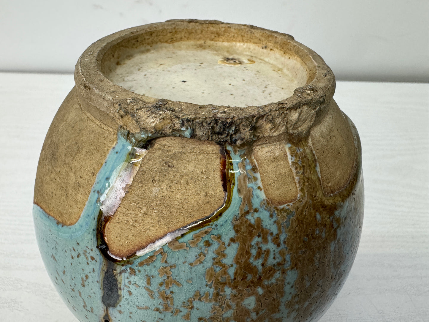 Y10672 FLOWER VASE Seto-ware round single bud box kintsugi Japan antique ikebana