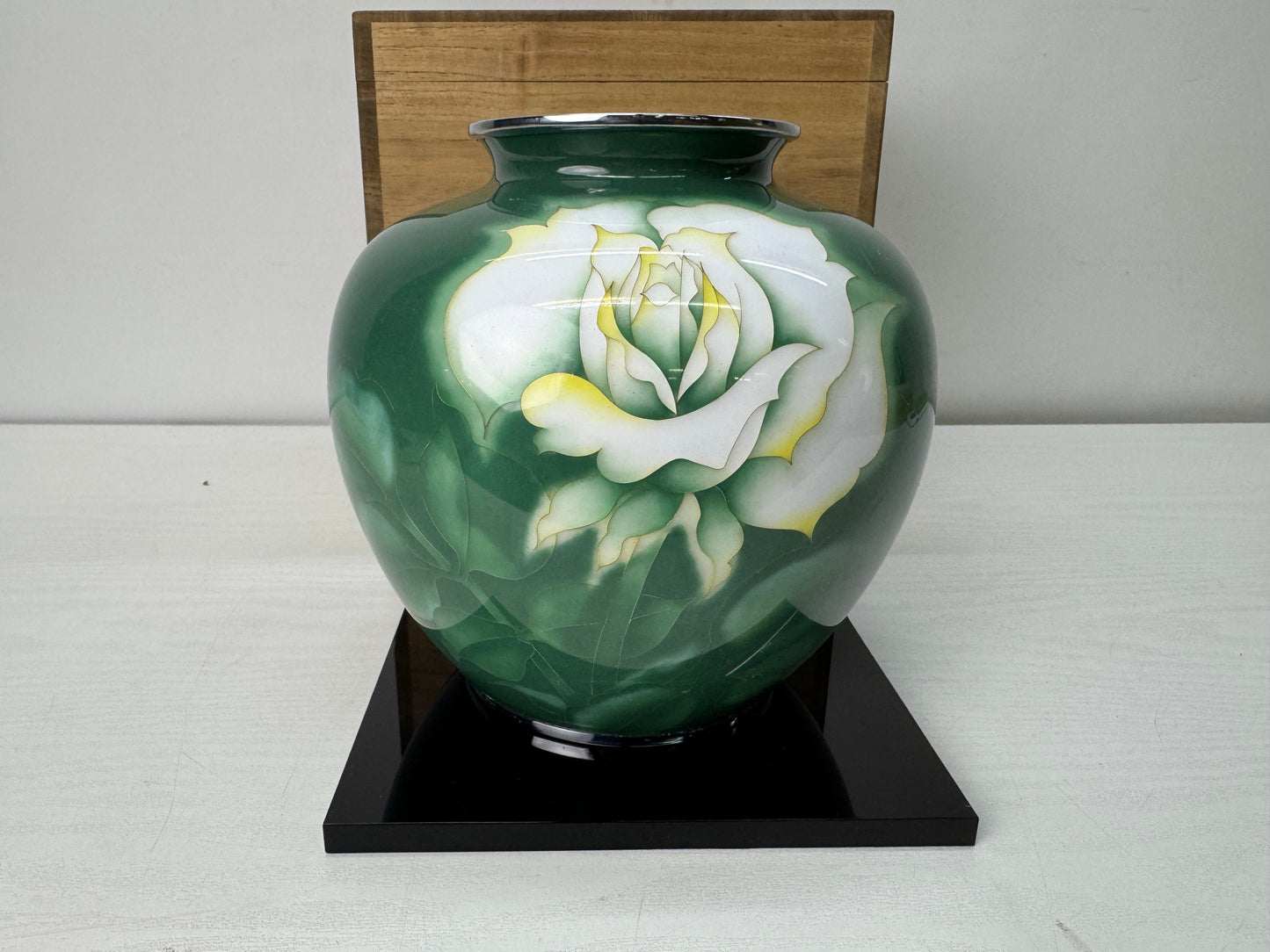Y10673 FLOWER VASE Ando Cloisonne signed box Japan antique ikebana floral decor