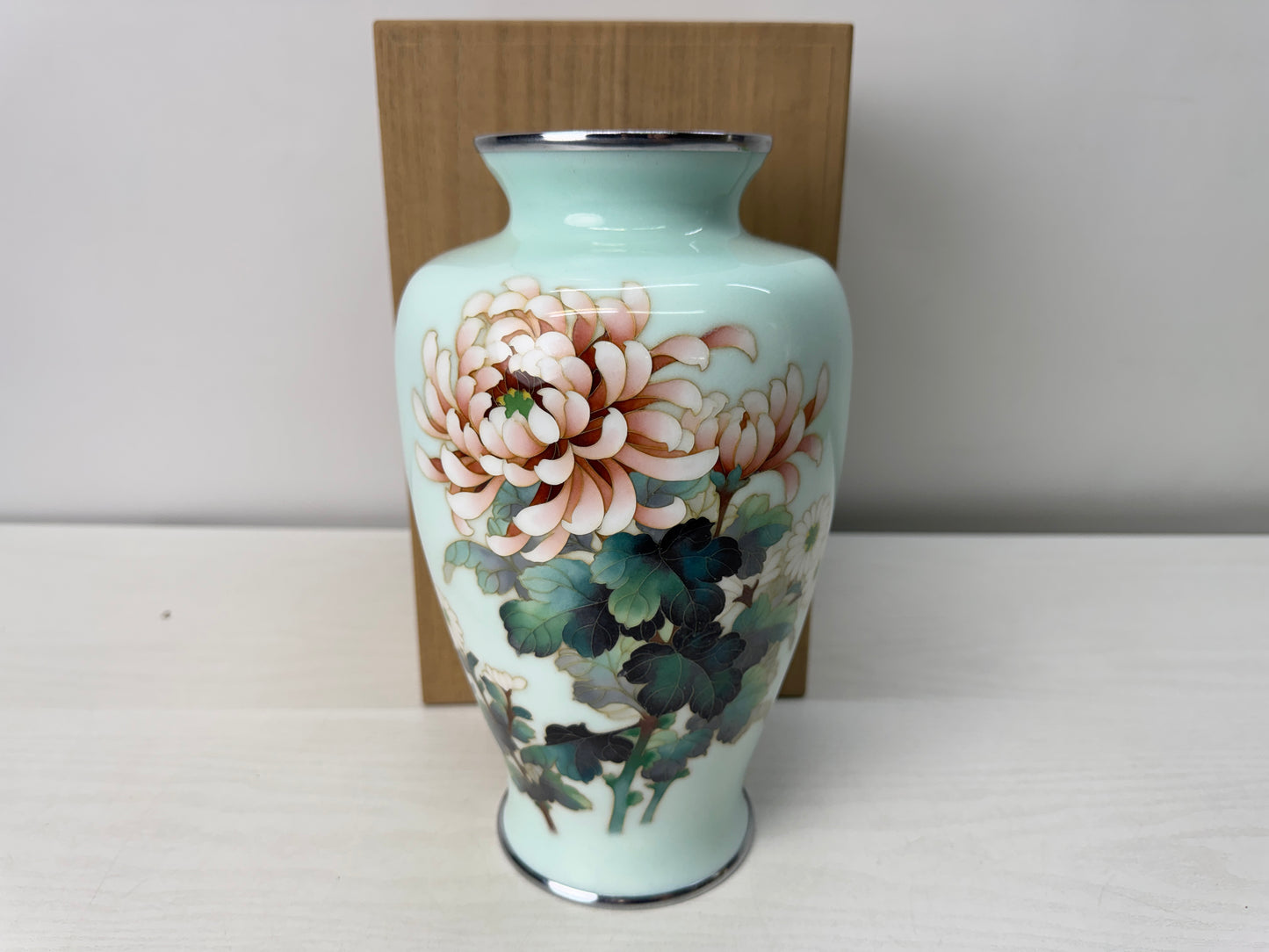 Y10674 FLOWER VASE Ando Cloisonne signed box Japan antique ikebana floral decor