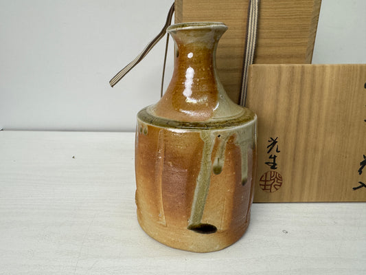 Y10677 FLOWER VASE Iga-ware signed box Japan antique ikebana floral arrangement