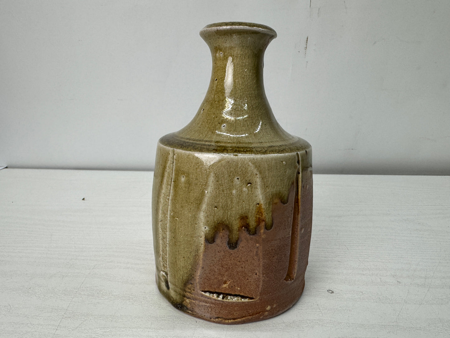 Y10677 FLOWER VASE Iga-ware signed box Japan antique ikebana floral arrangement