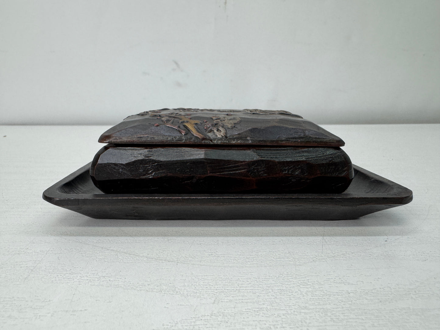 Y10679 BOX Makie small accessory case signed stand Japan antique container