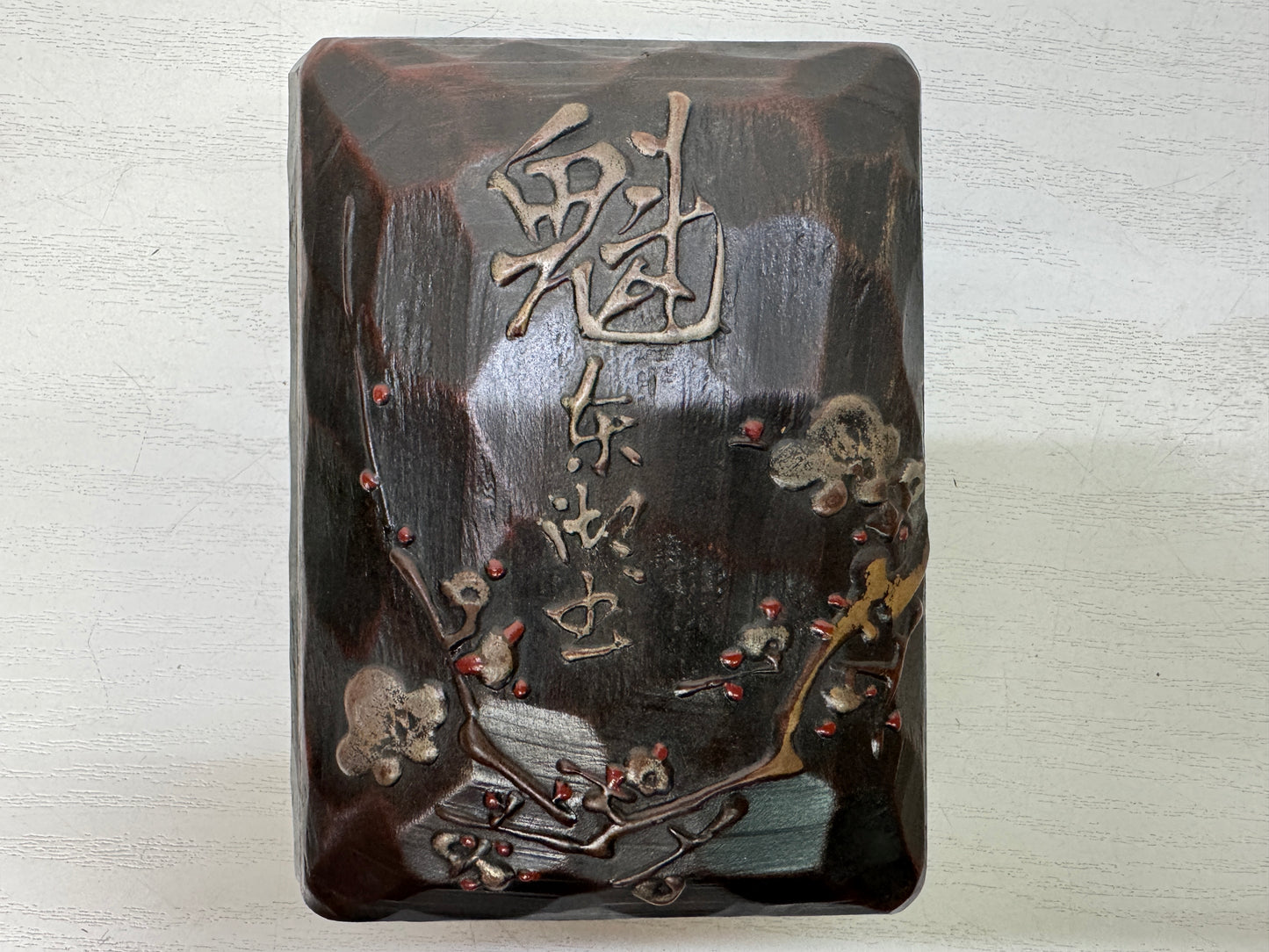 Y10679 BOX Makie small accessory case signed stand Japan antique container