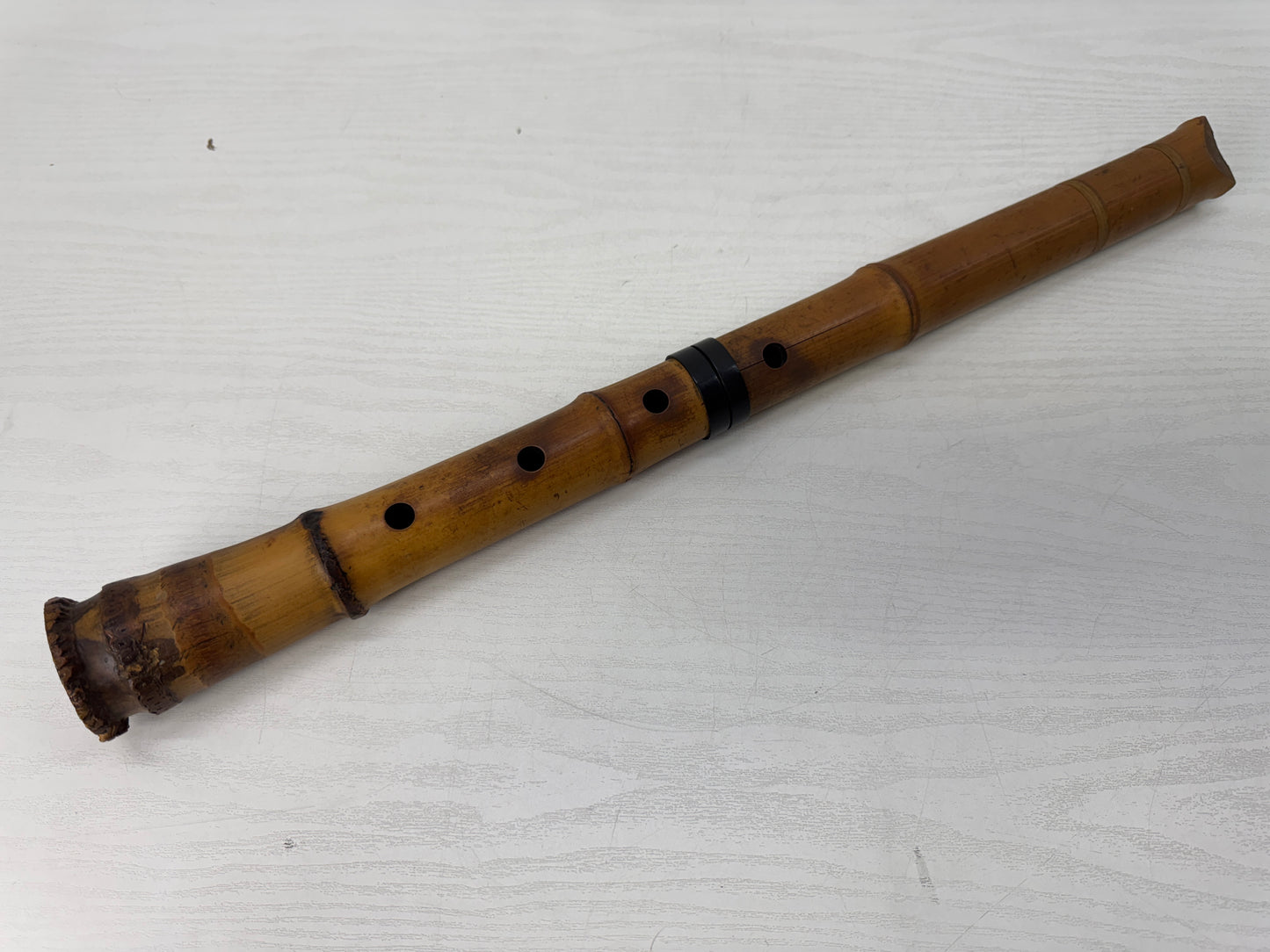 Y10681 SHAKUHACHI Bamboo flute Tozan style 2-piece signed Japan antique music