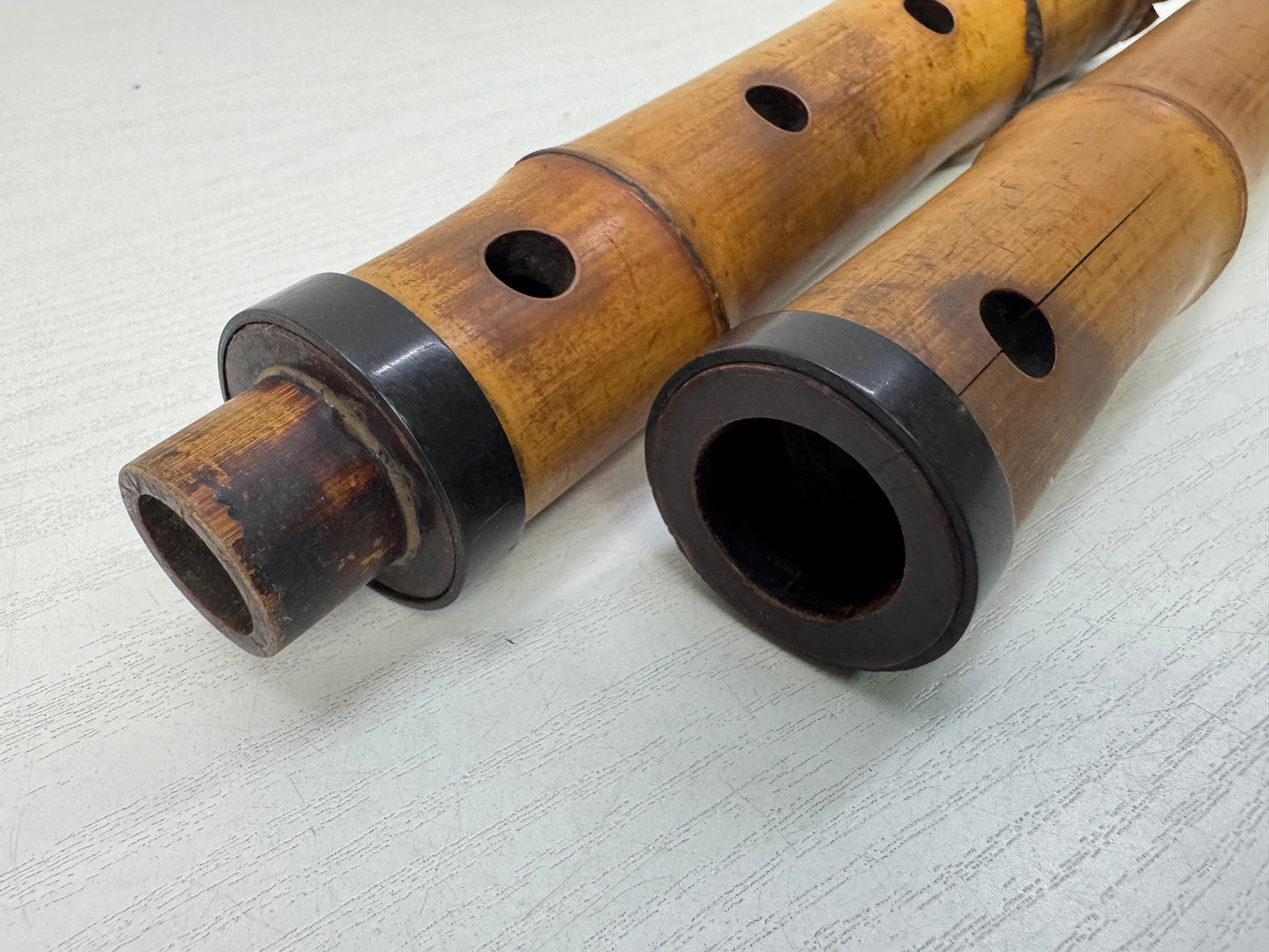 Y10681 SHAKUHACHI Bamboo flute Tozan style 2-piece signed Japan antique music