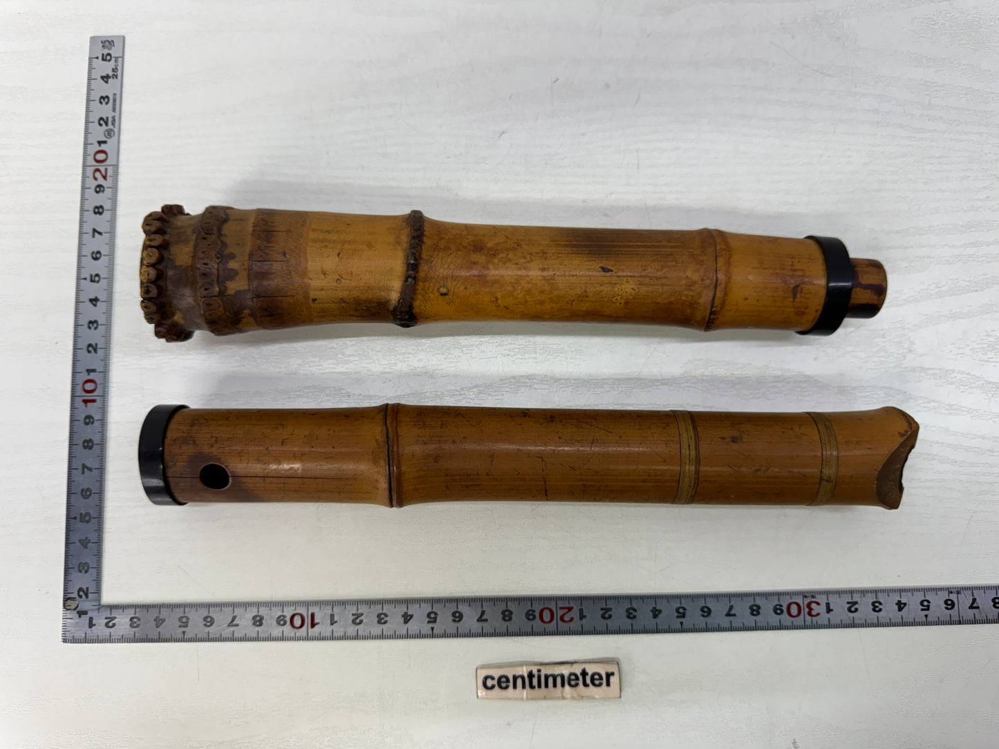 Y10681 SHAKUHACHI Bamboo flute Tozan style 2-piece signed Japan antique music