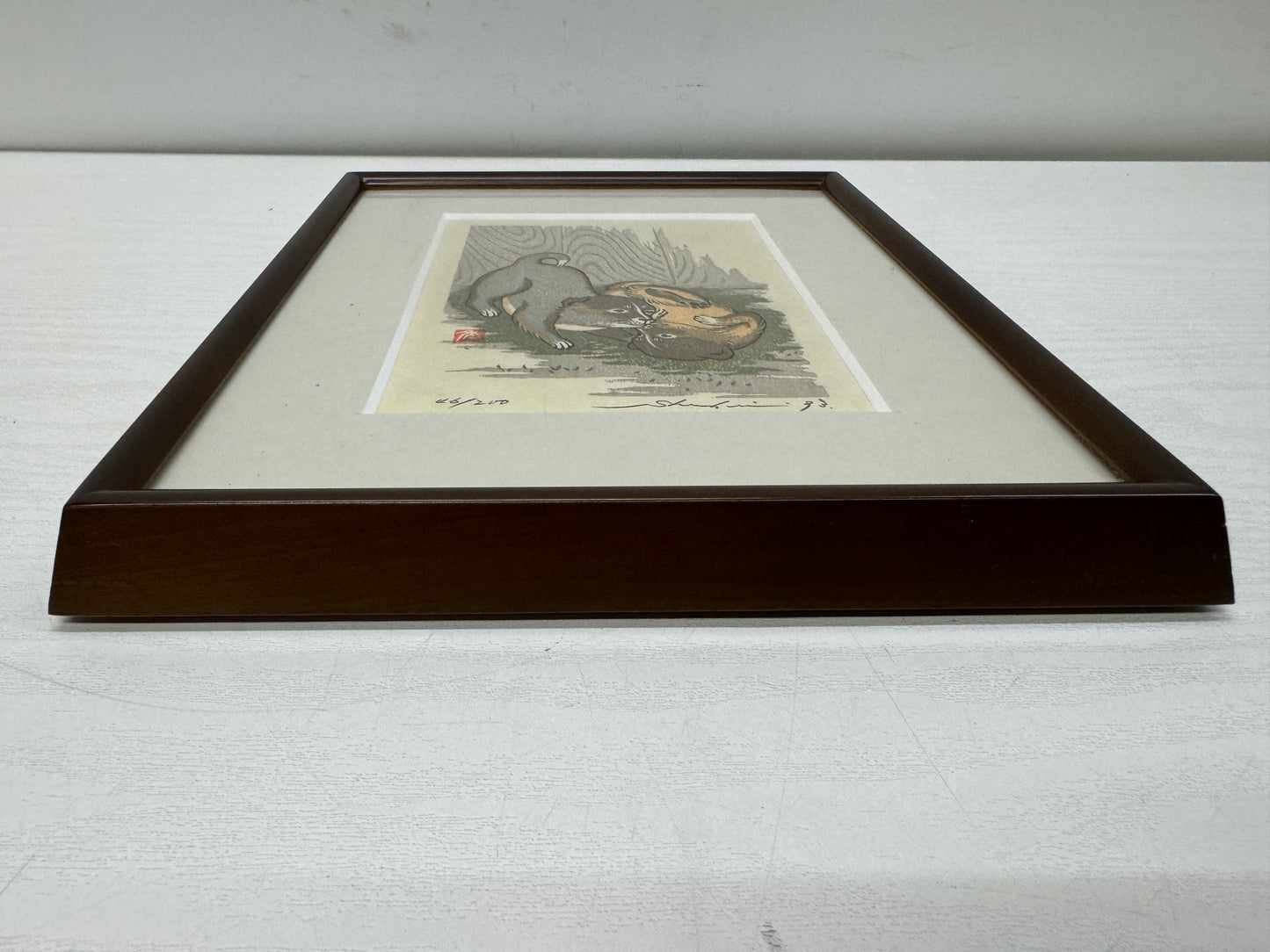 Y10683 WOODBLOCK PRINT Dog Taki Shusui small frame Japan Ukiyoe art interior