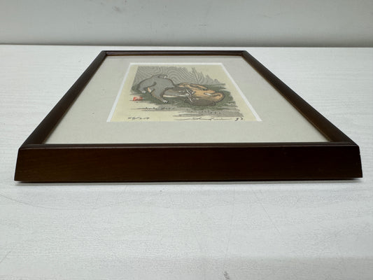 Y10683 WOODBLOCK PRINT Dog Taki Shusui small frame Japan Ukiyoe art interior