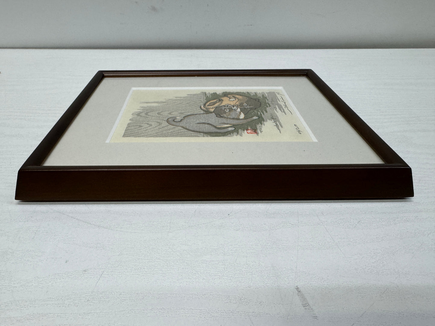 Y10683 WOODBLOCK PRINT Dog Taki Shusui small frame Japan Ukiyoe art interior