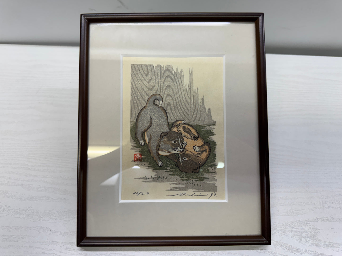 Y10683 WOODBLOCK PRINT Dog Taki Shusui small frame Japan Ukiyoe art interior