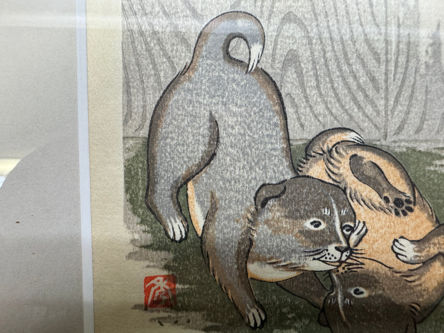 Y10683 WOODBLOCK PRINT Dog Taki Shusui small frame Japan Ukiyoe art interior