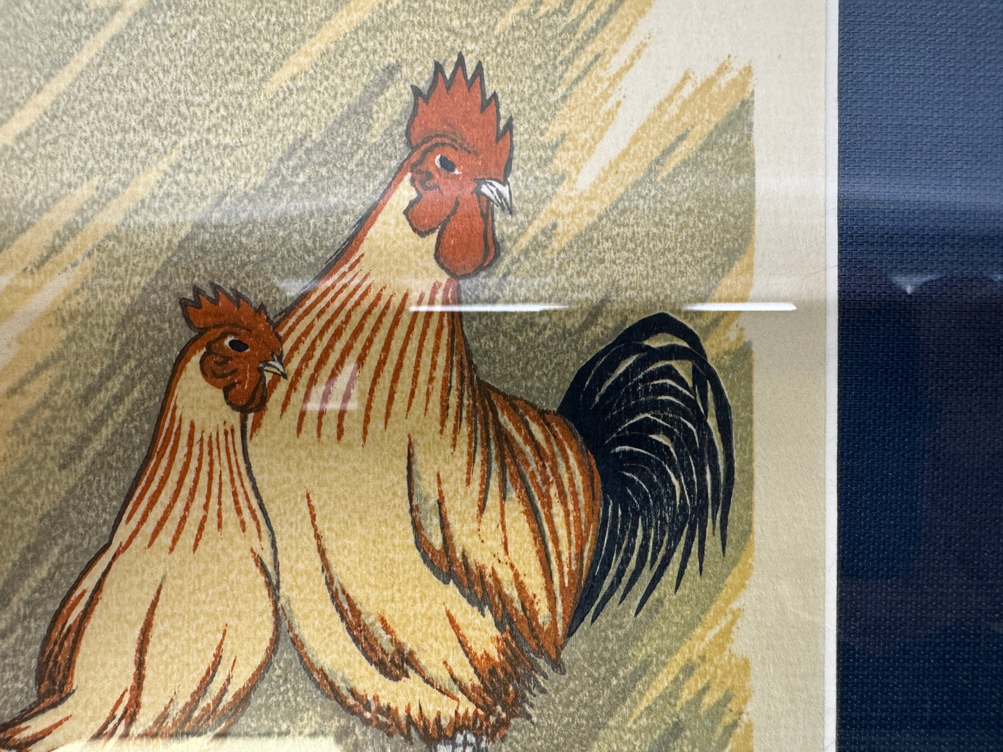 Y10684 WOODBLOCK PRINT Rooster Taki Shusui small frame Japan Ukiyoe art interior