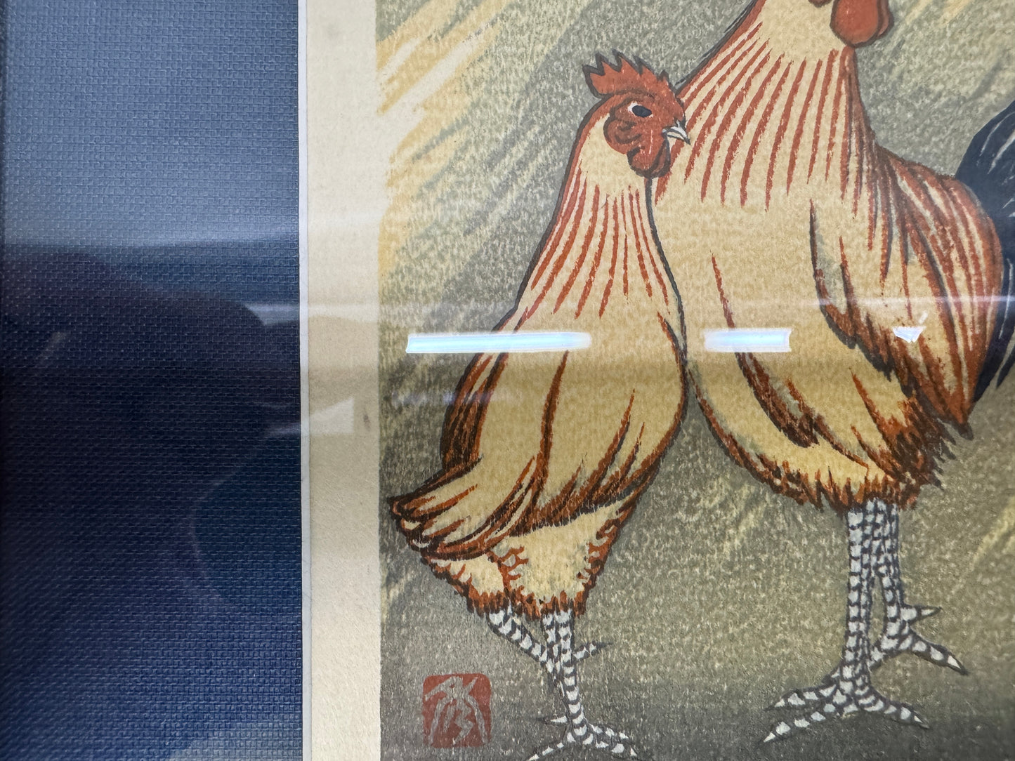 Y10684 WOODBLOCK PRINT Rooster Taki Shusui small frame Japan Ukiyoe art interior