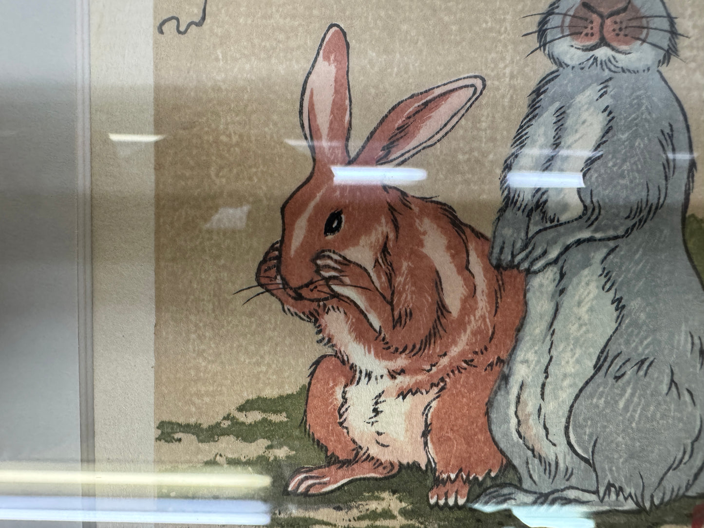 Y10685 WOODBLOCK PRINT Rabbit Taki Shusui small frame Japan Ukiyoe art interior