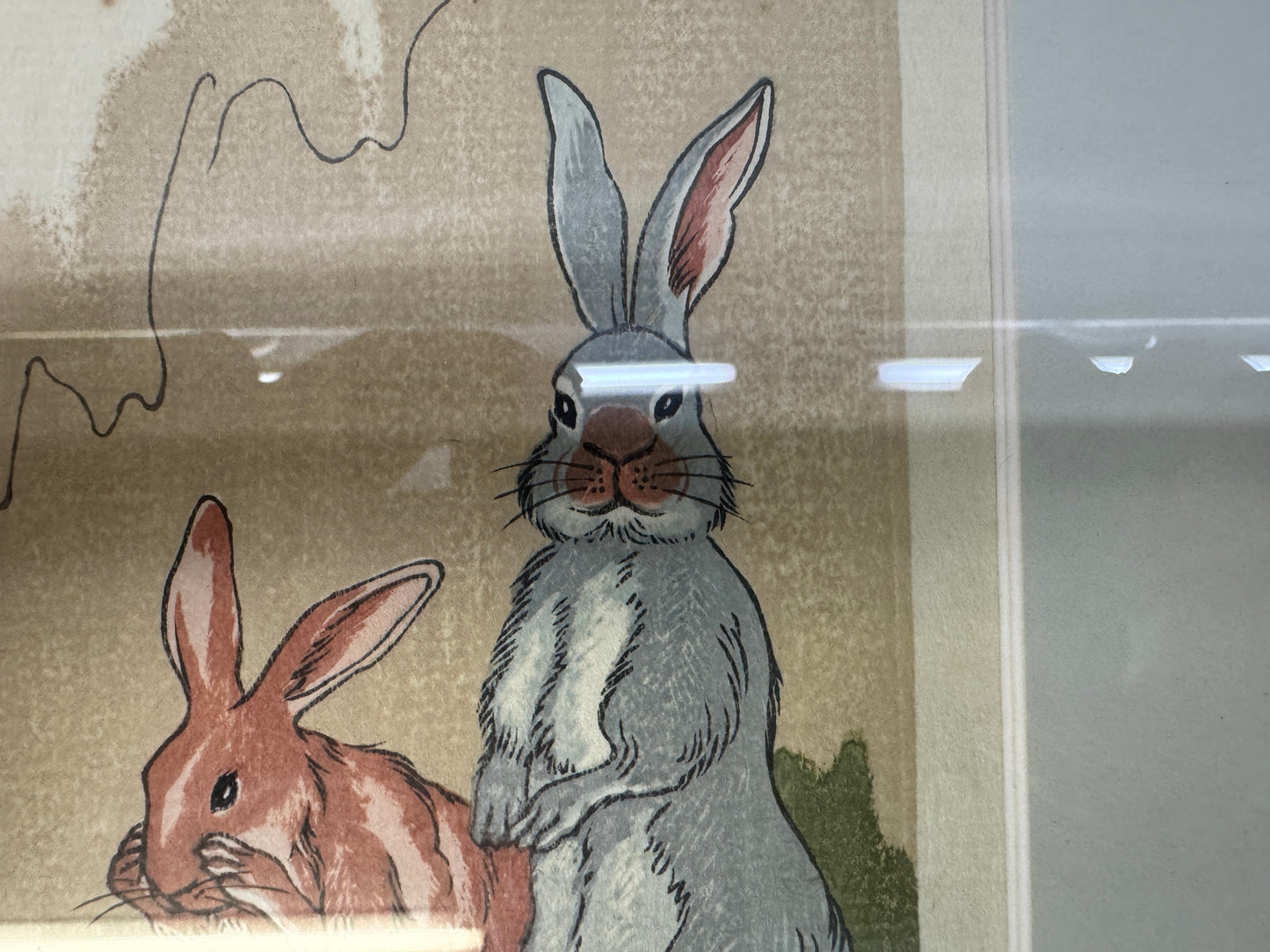 Y10685 WOODBLOCK PRINT Rabbit Taki Shusui small frame Japan Ukiyoe art interior