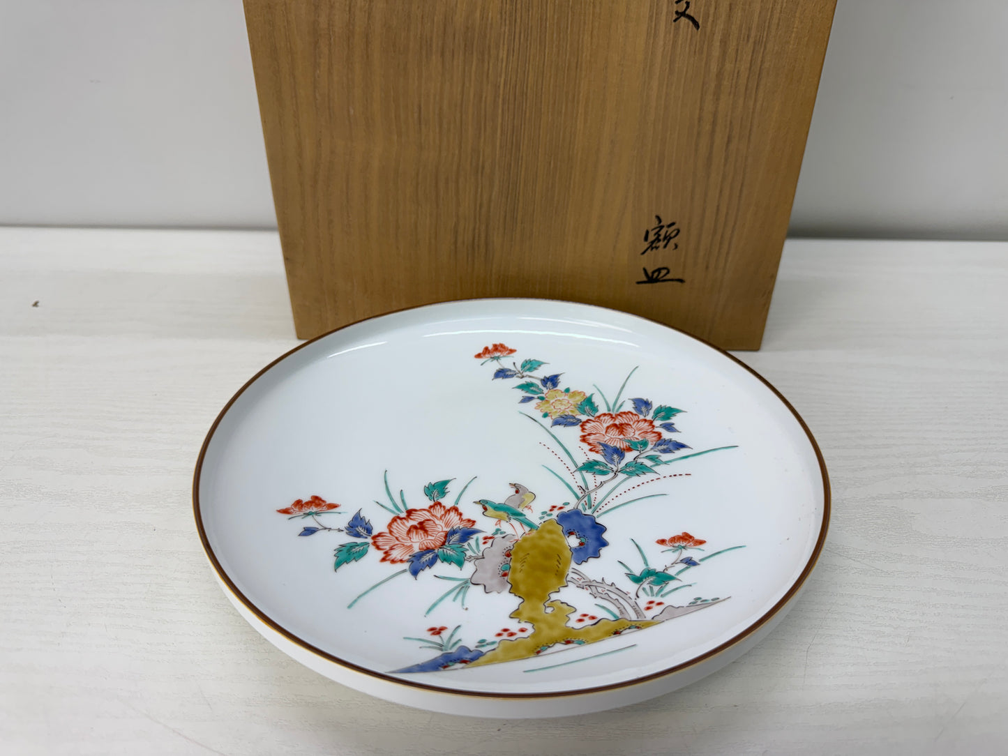 Y10687 DISH Arita-ware rectangular plate signed box Japan antique tableware