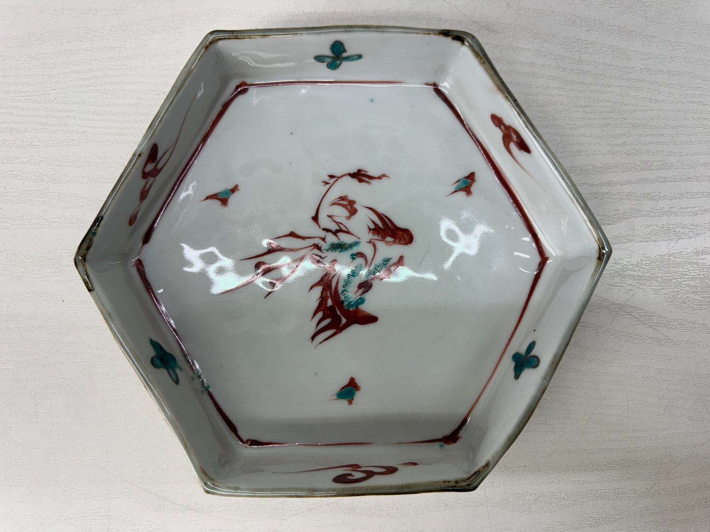 Y10688 CHAWAN Kyo-ware red picture bowl signed box Japan antique tableware