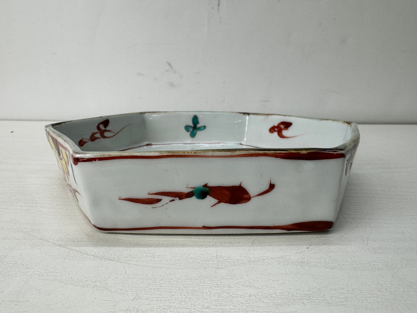 Y10688 CHAWAN Kyo-ware red picture bowl signed box Japan antique tableware