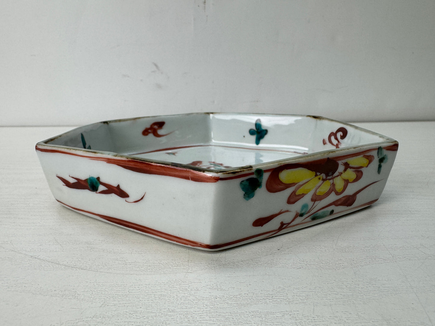Y10688 CHAWAN Kyo-ware red picture bowl signed box Japan antique tableware