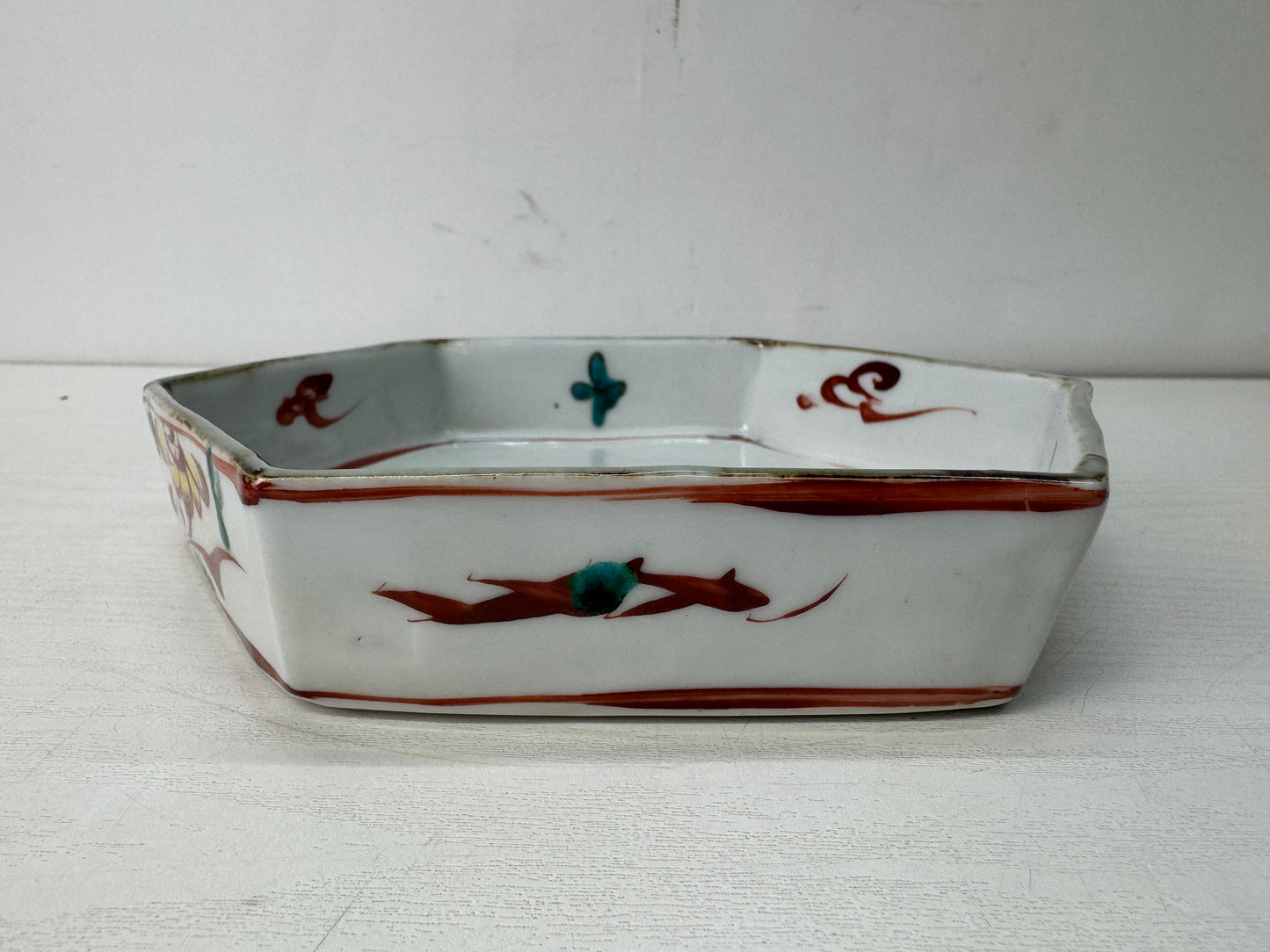 Y10688 CHAWAN Kyo-ware red picture bowl signed box Japan antique tableware