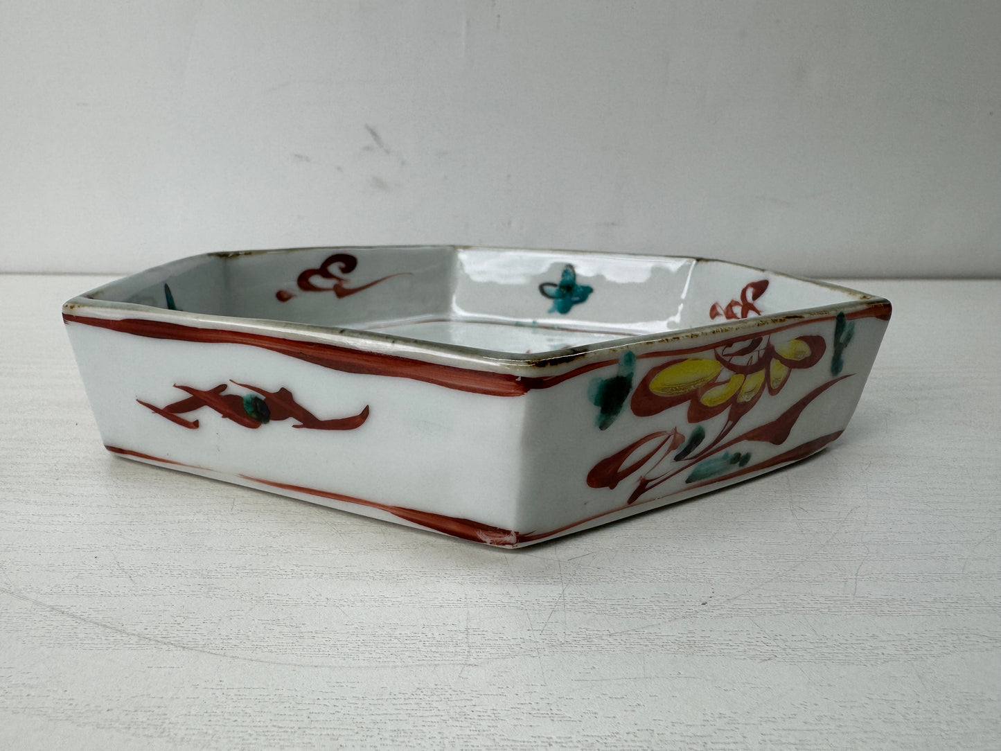 Y10688 CHAWAN Kyo-ware red picture bowl signed box Japan antique tableware