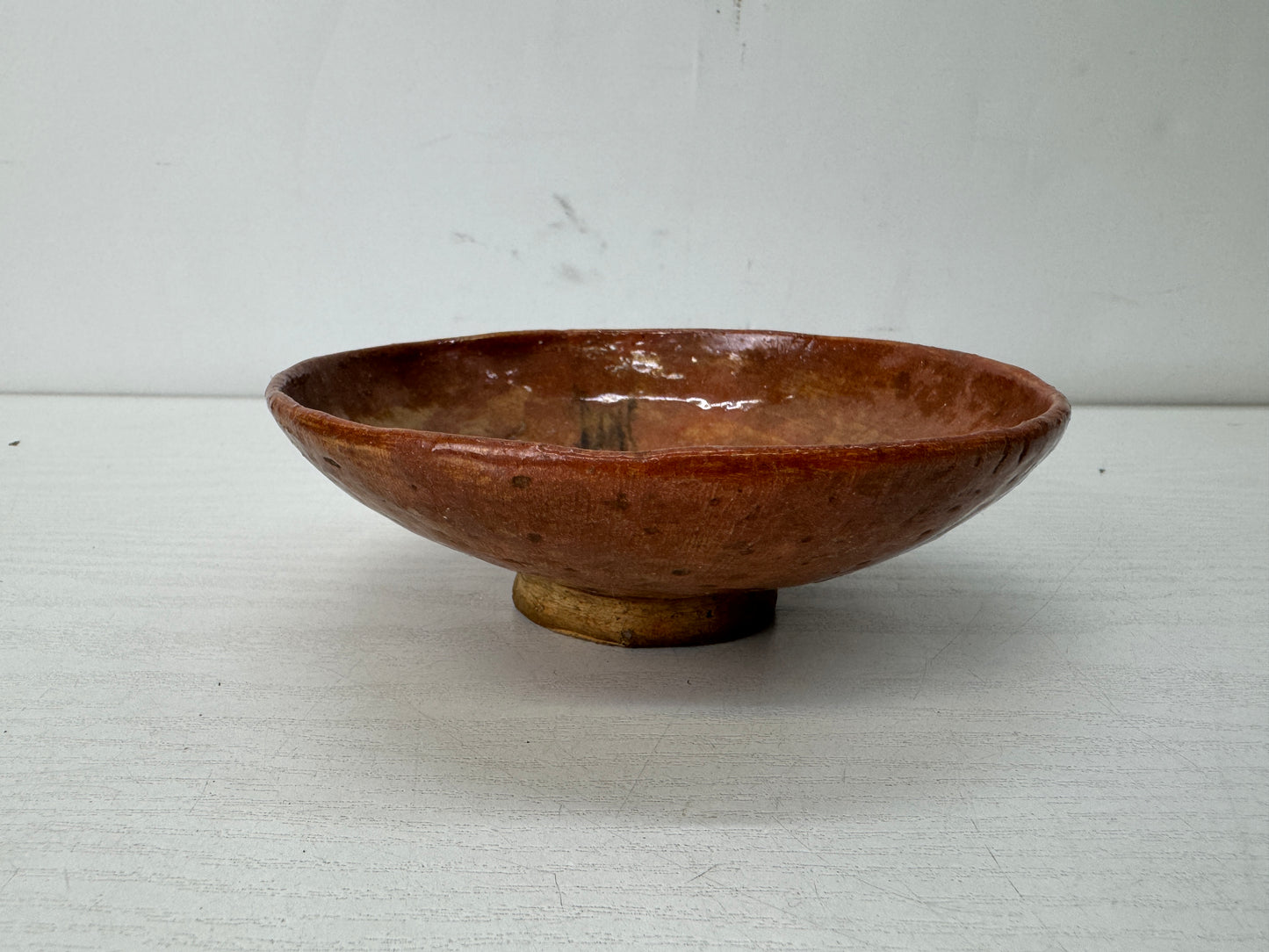 Y10689 CHAWAN Raku-ware Red flat bowl signed box Japan antique tea ceremony cup