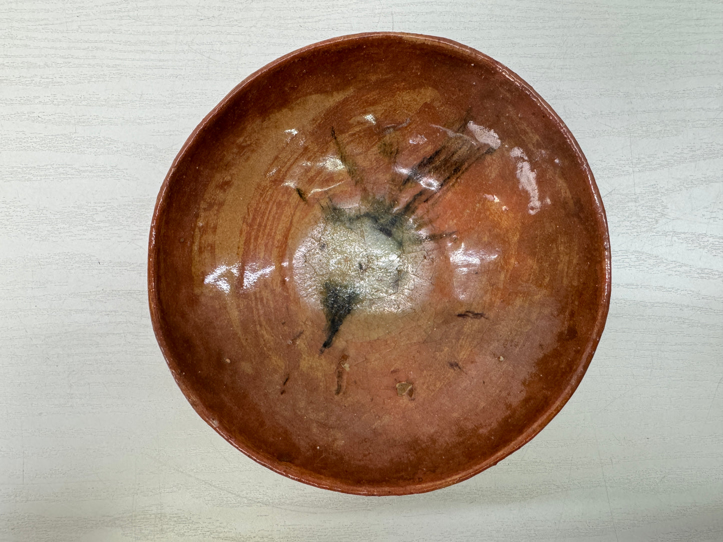 Y10689 CHAWAN Raku-ware Red flat bowl signed box Japan antique tea ceremony cup