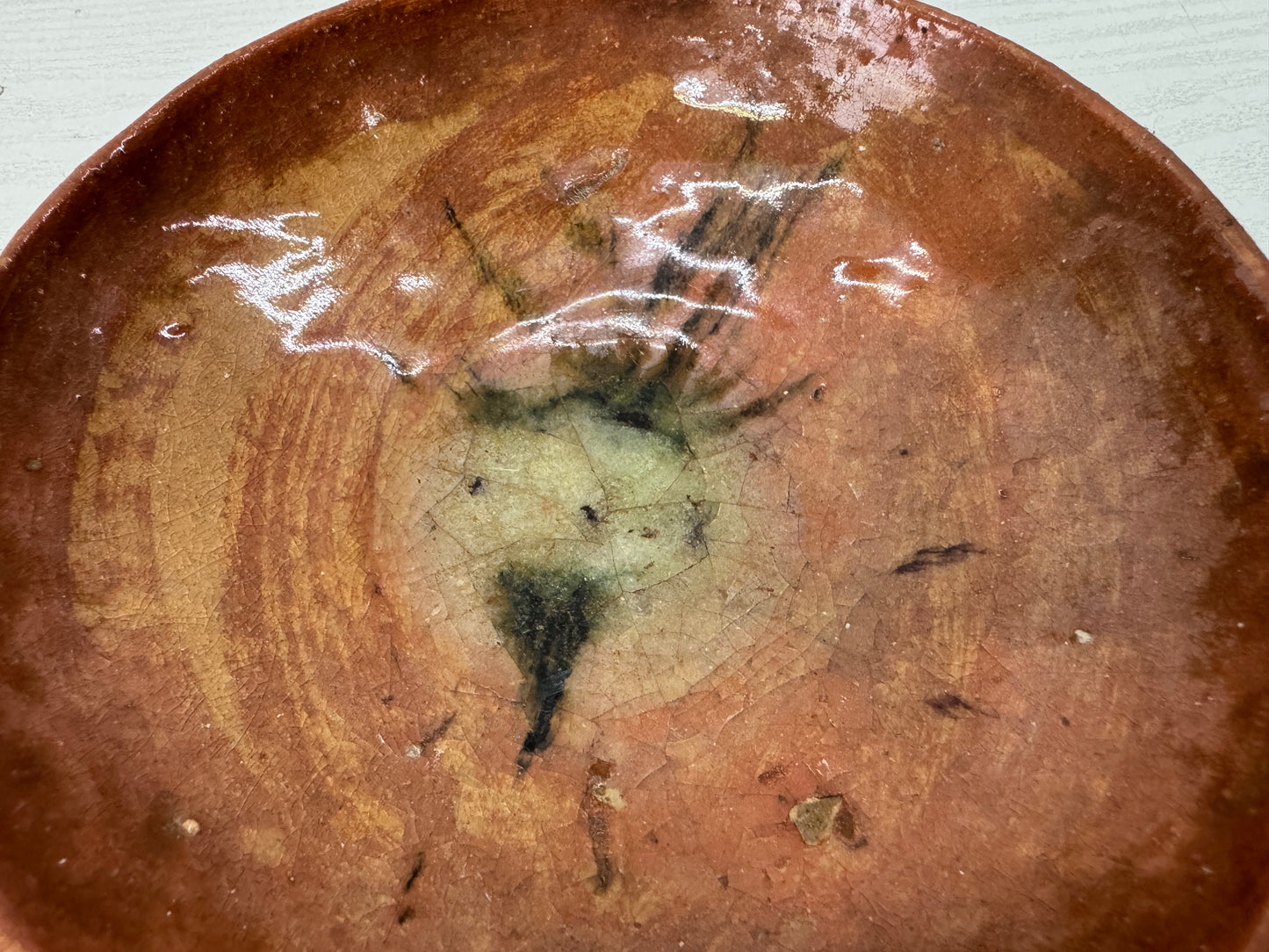 Y10689 CHAWAN Raku-ware Red flat bowl signed box Japan antique tea ceremony cup
