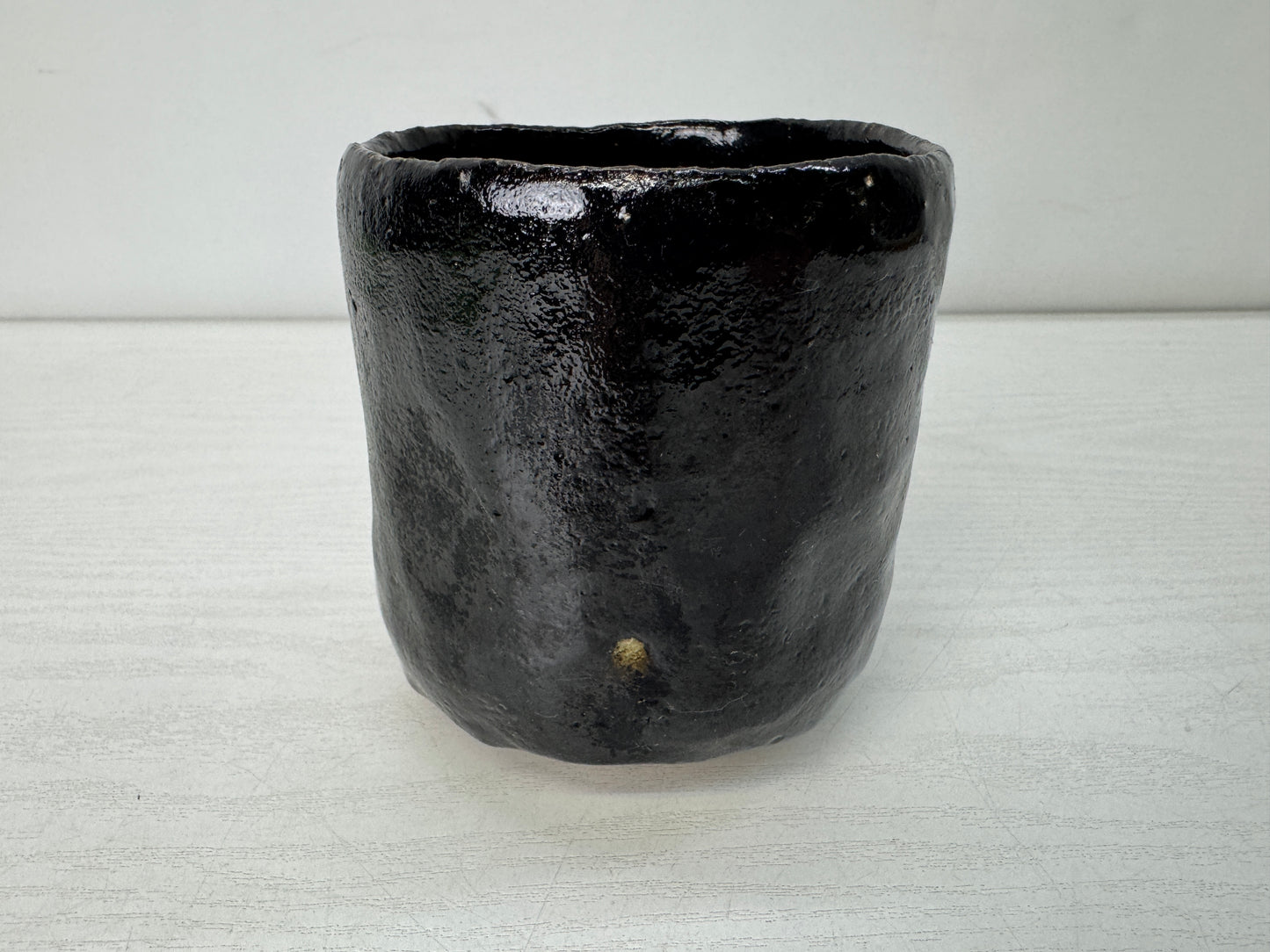 Y10691 CHAWAN Raku-ware Black tube bowl signed Japan antique tea ceremony cup