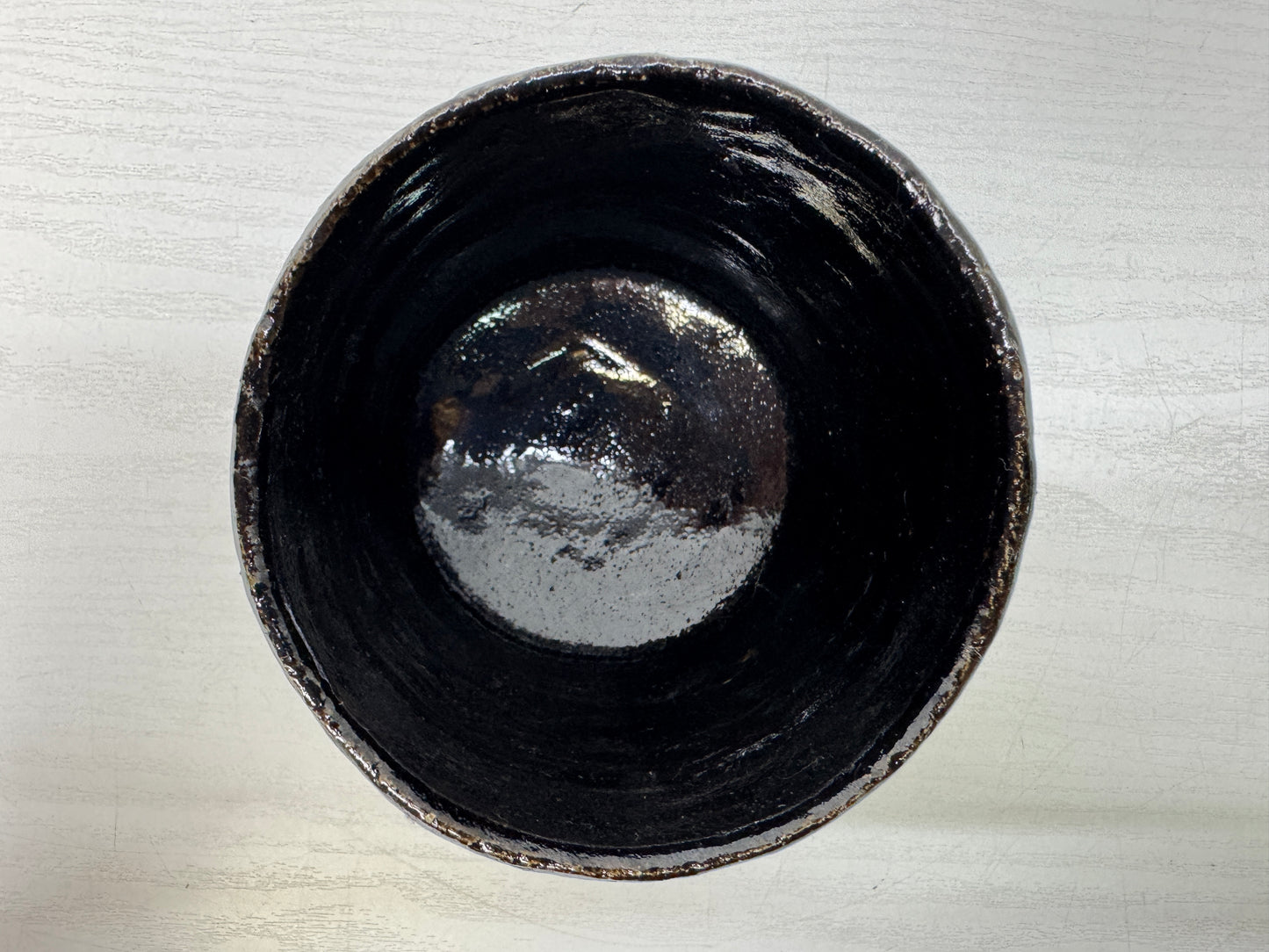 Y10691 CHAWAN Raku-ware Black tube bowl signed Japan antique tea ceremony cup