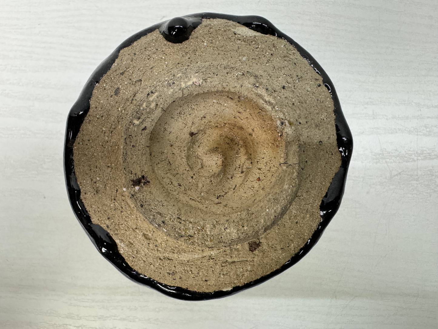 Y10691 CHAWAN Raku-ware Black tube bowl signed Japan antique tea ceremony cup