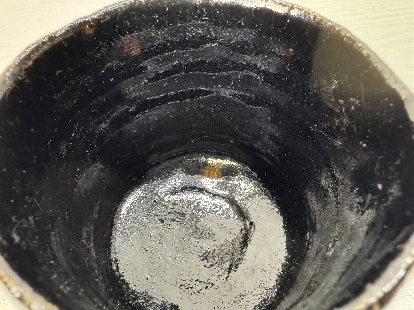 Y10691 CHAWAN Raku-ware Black tube bowl signed Japan antique tea ceremony cup