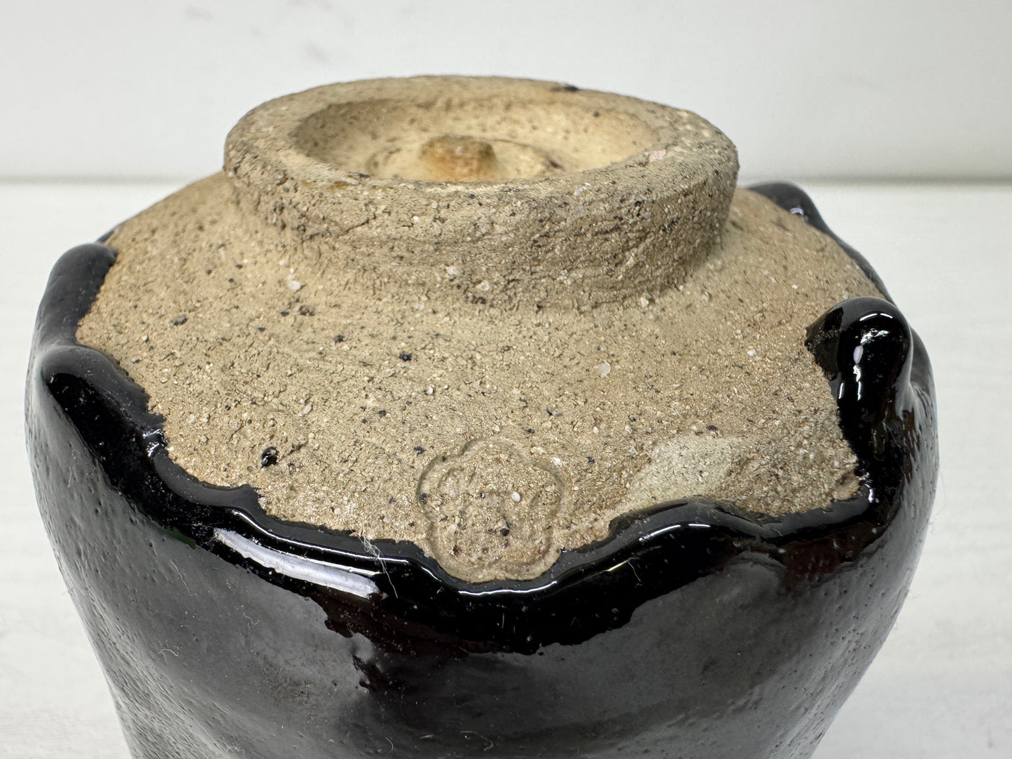 Y10691 CHAWAN Raku-ware Black tube bowl signed Japan antique tea ceremony cup