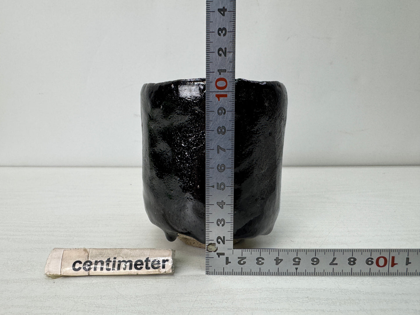 Y10691 CHAWAN Raku-ware Black tube bowl signed Japan antique tea ceremony cup