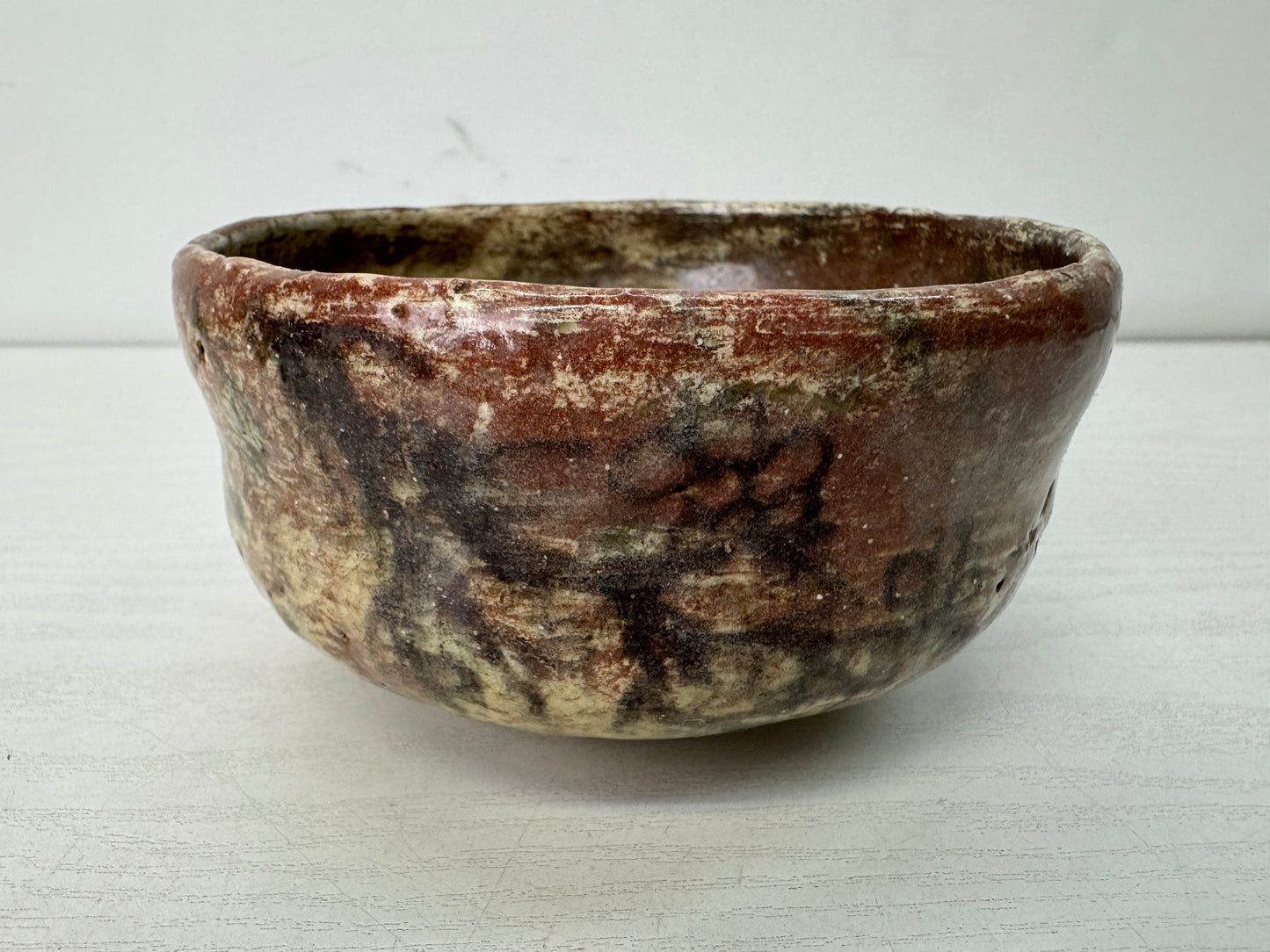 Y10692 CHAWAN Raku-ware Red bowl signed Japan antique tea ceremony pottery cup