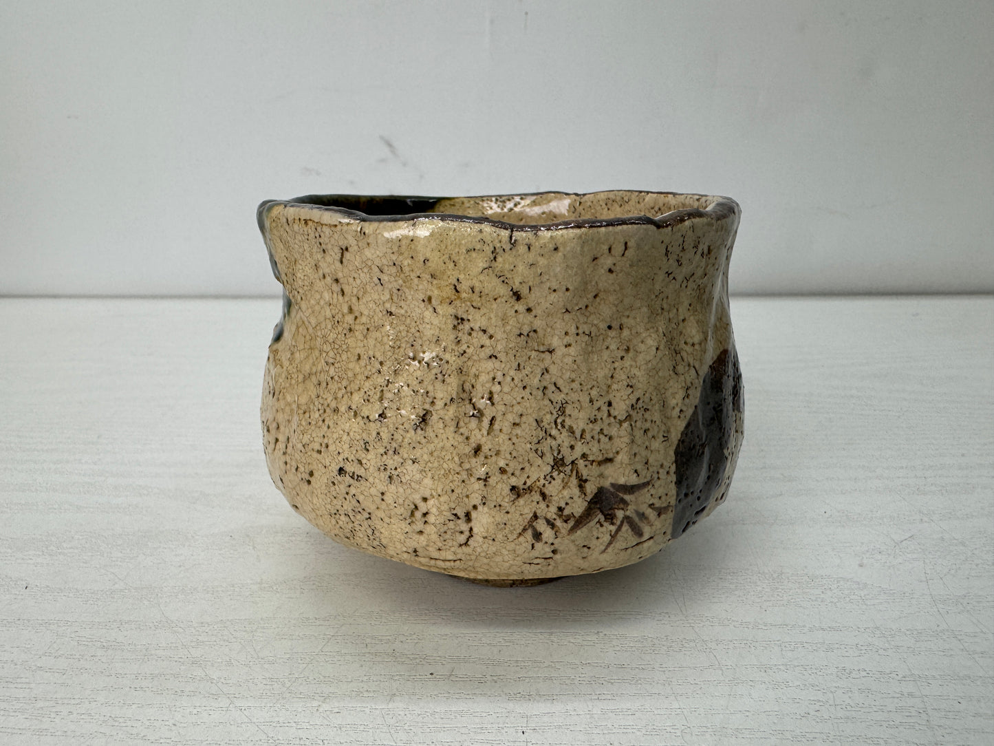 Y10693 CHAWAN Oribe-ware bowl signed box Japan antique tea ceremony pottery cup