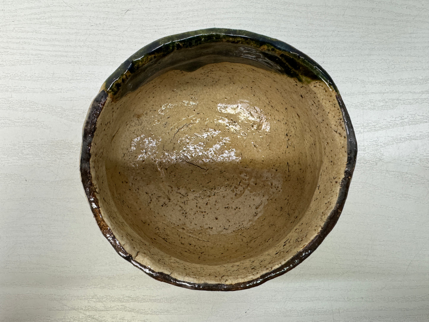 Y10693 CHAWAN Oribe-ware bowl signed box Japan antique tea ceremony pottery cup