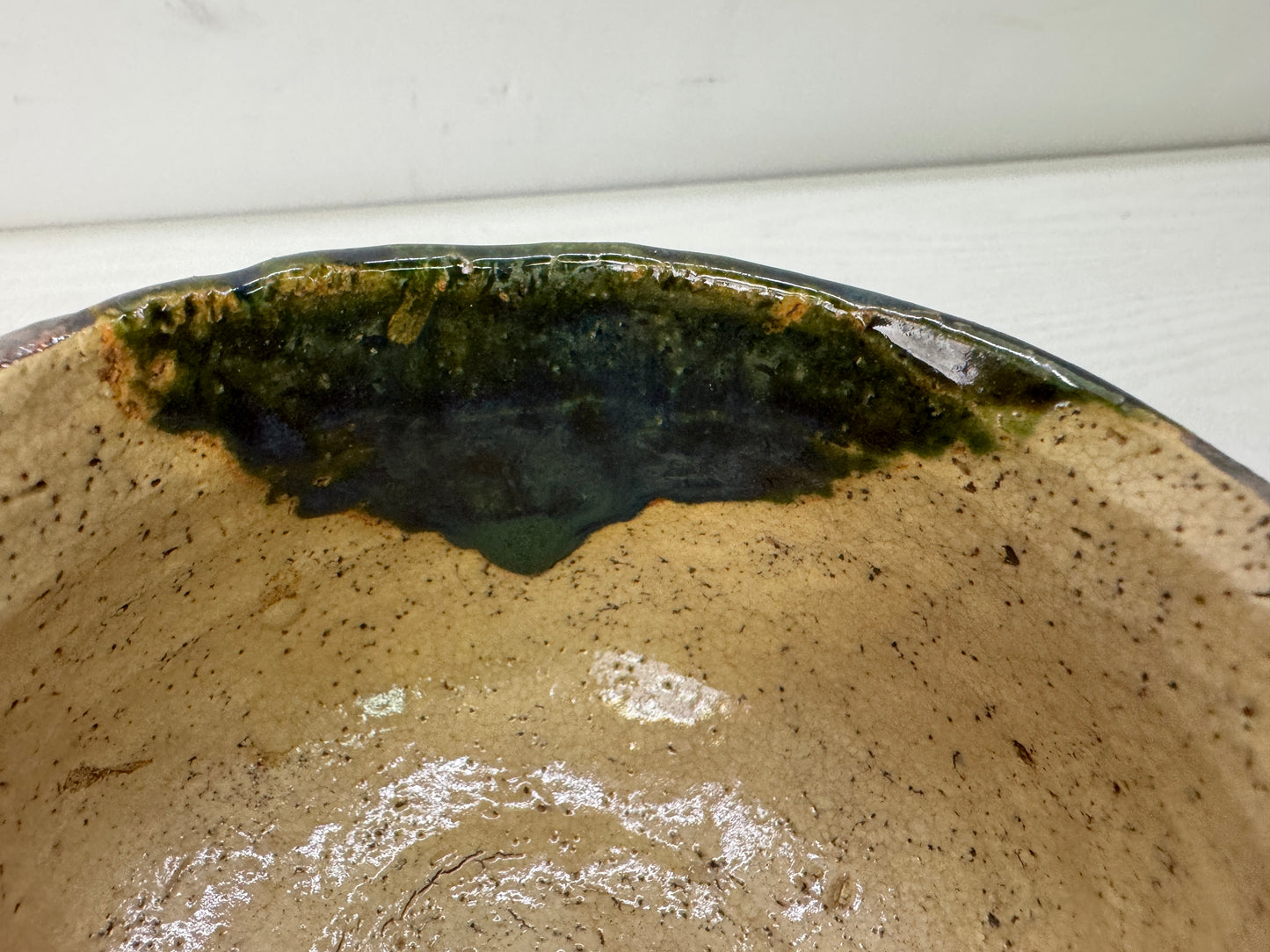Y10693 CHAWAN Oribe-ware bowl signed box Japan antique tea ceremony pottery cup