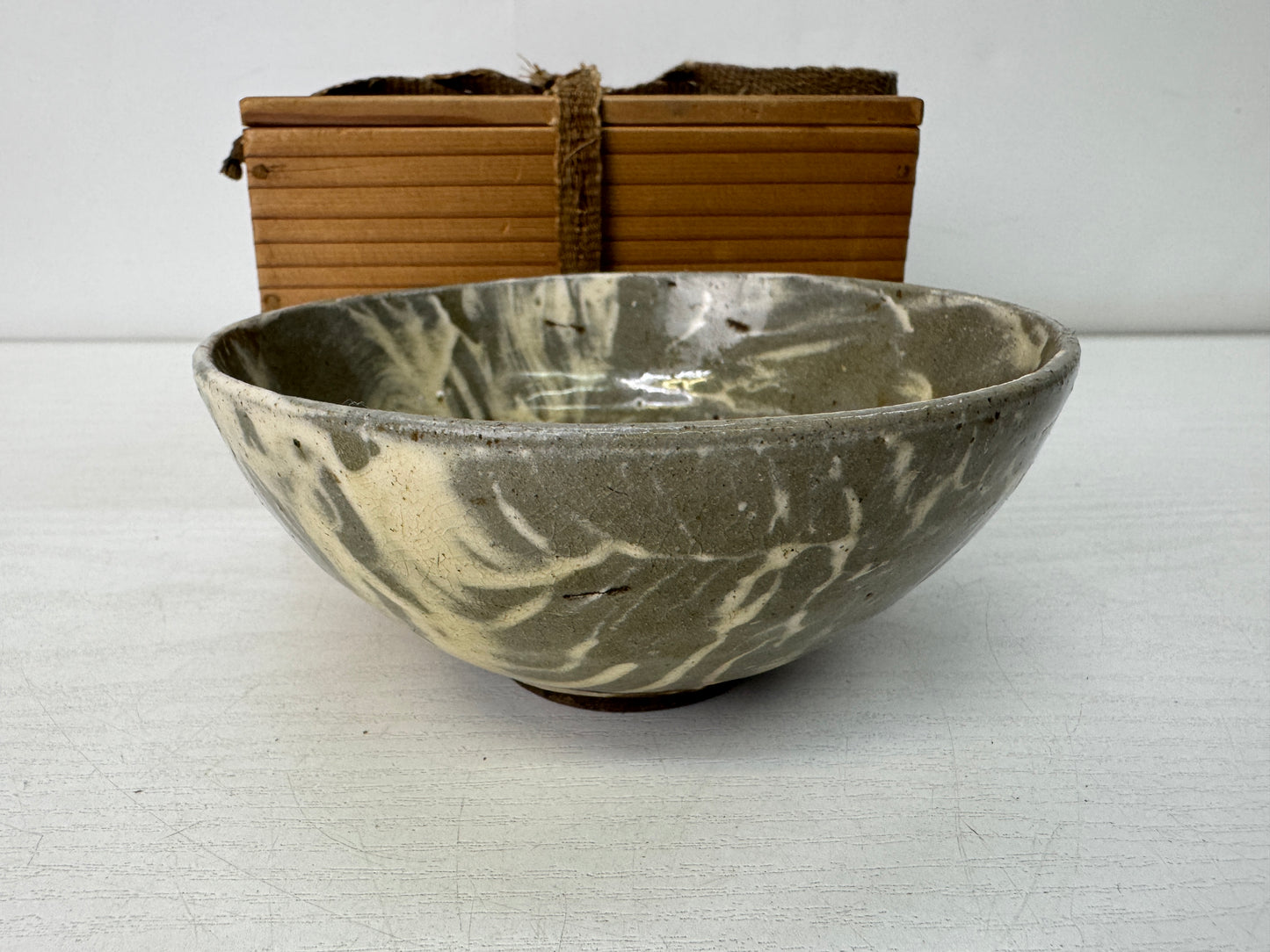 Y10694 CHAWAN Seto-ware Neriage bowl box Japan antique tea ceremony pottery cup