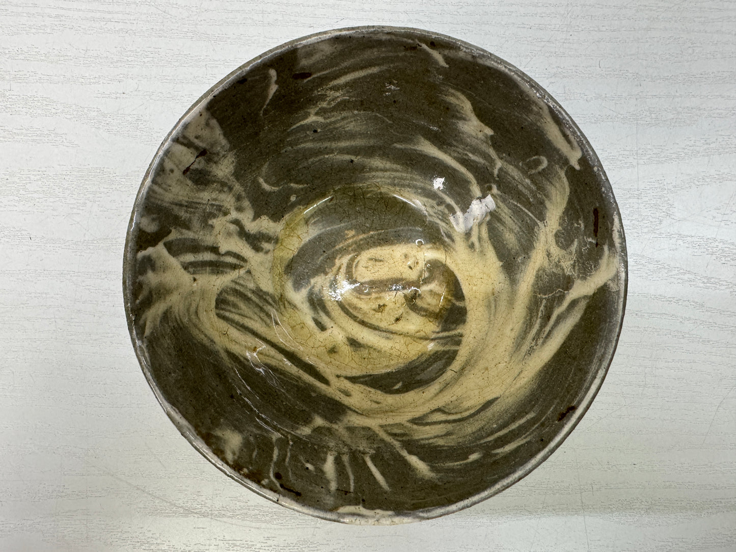 Y10694 CHAWAN Seto-ware Neriage bowl box Japan antique tea ceremony pottery cup