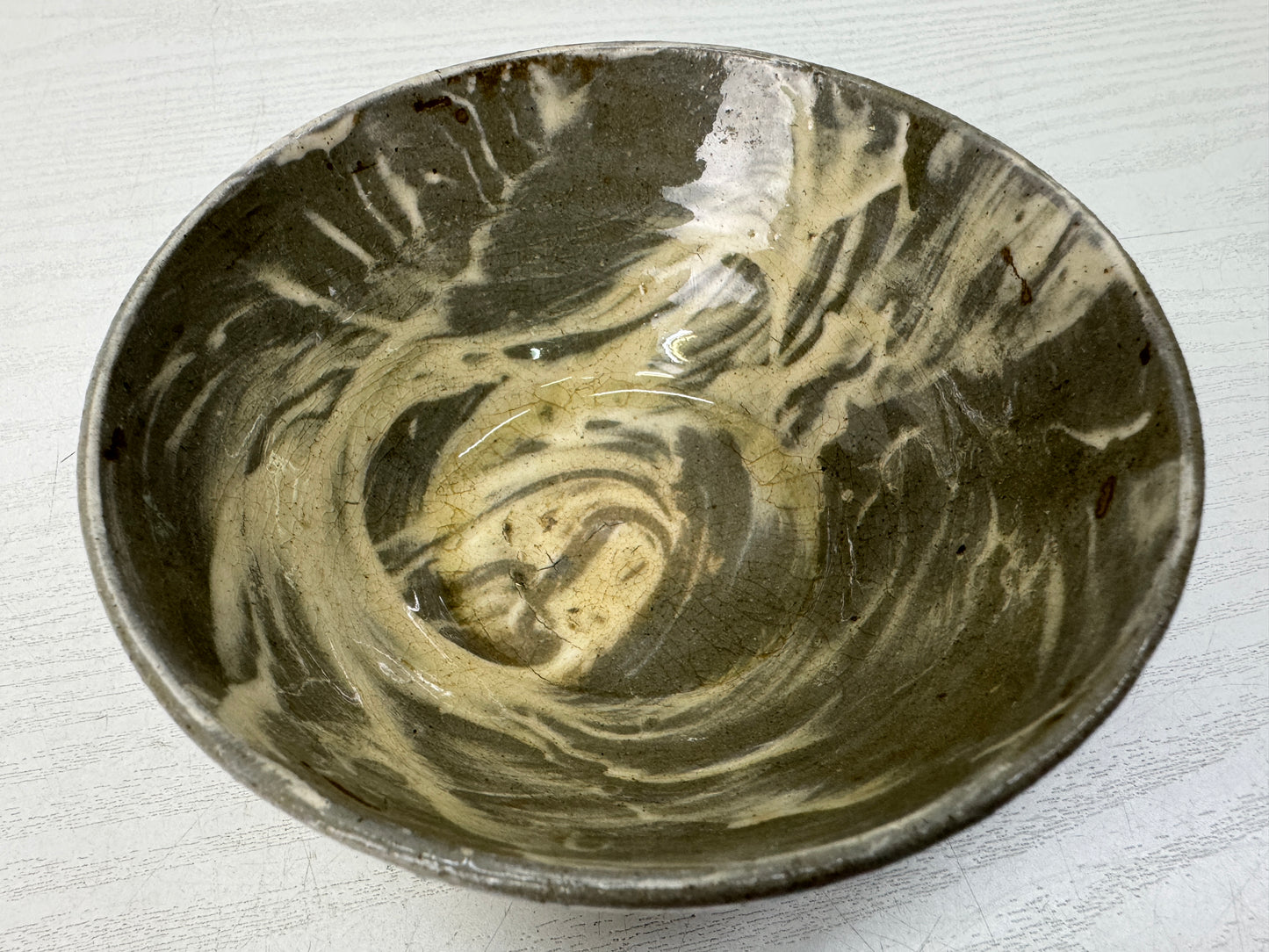 Y10694 CHAWAN Seto-ware Neriage bowl box Japan antique tea ceremony pottery cup