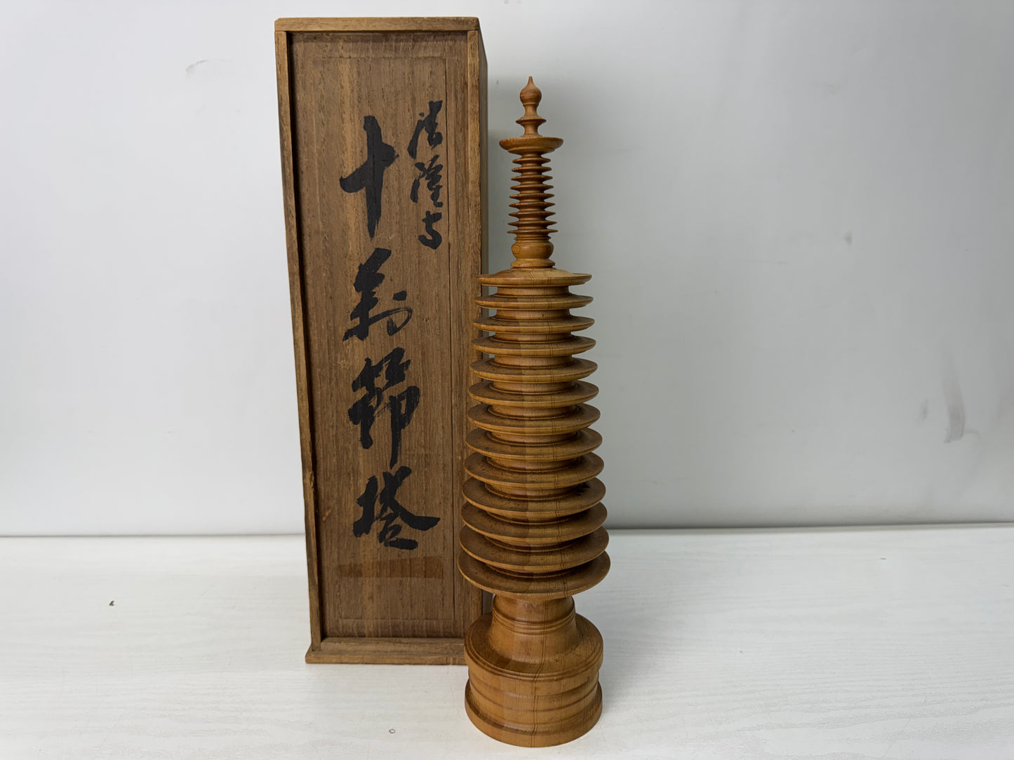 Y10696 OKIMONO wooden Hyakumanto figure signed box Japan antique interior decor