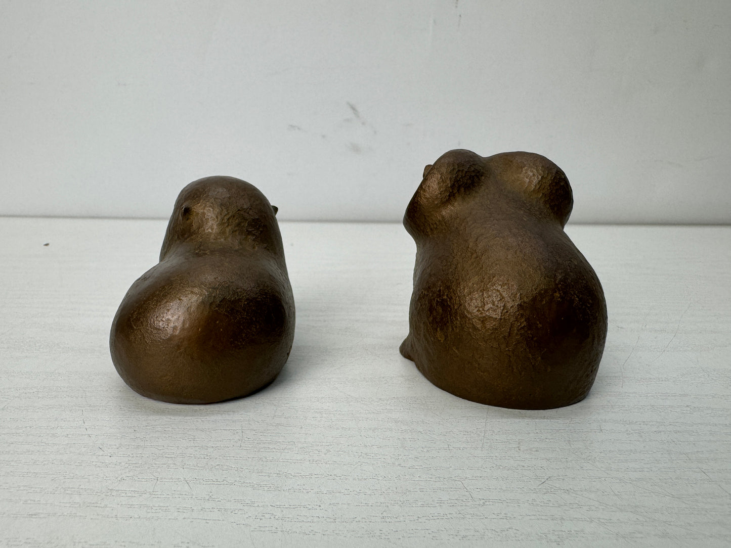 Y10698 OKIMONO Copper Sheep figurine 2 pieces signed box Japan antique interior