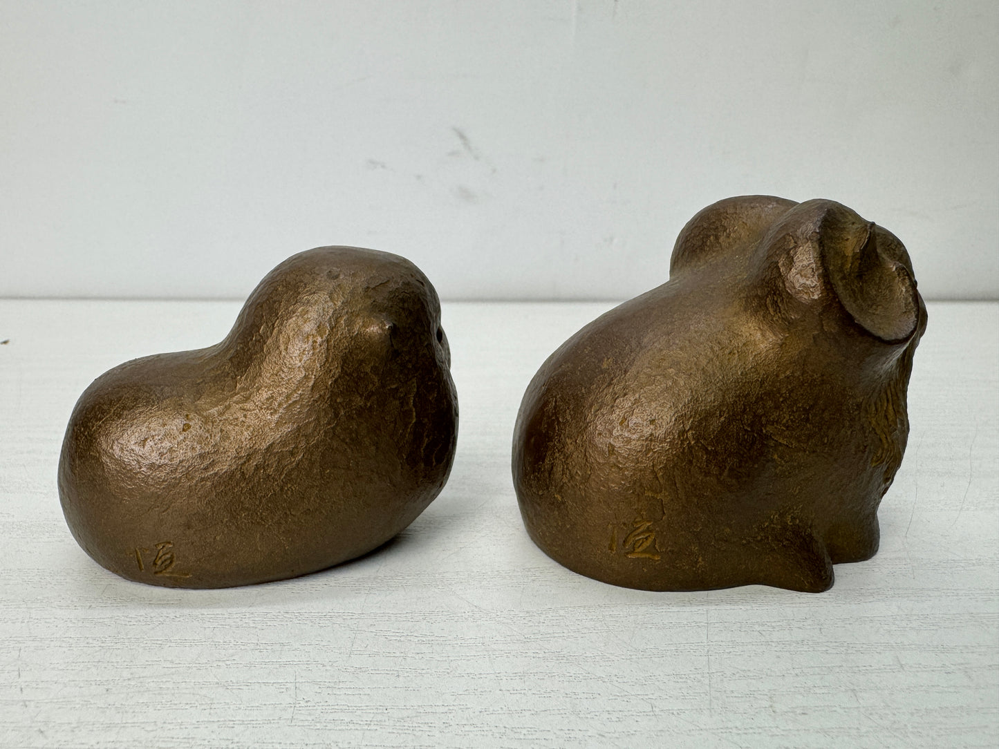 Y10698 OKIMONO Copper Sheep figurine 2 pieces signed box Japan antique interior