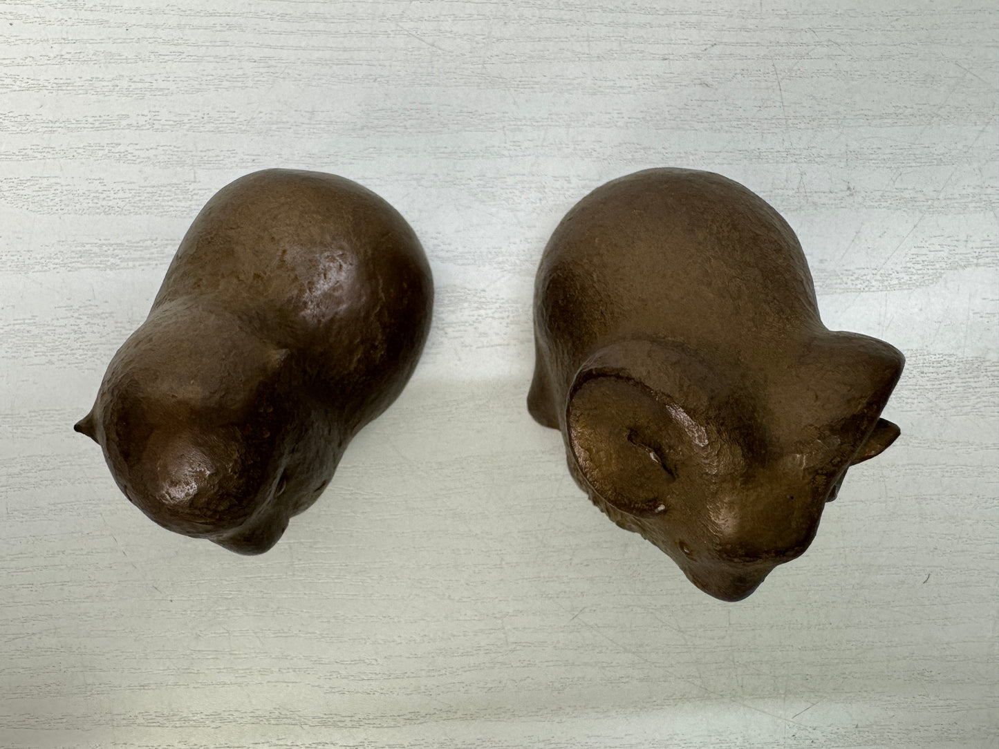 Y10698 OKIMONO Copper Sheep figurine 2 pieces signed box Japan antique interior