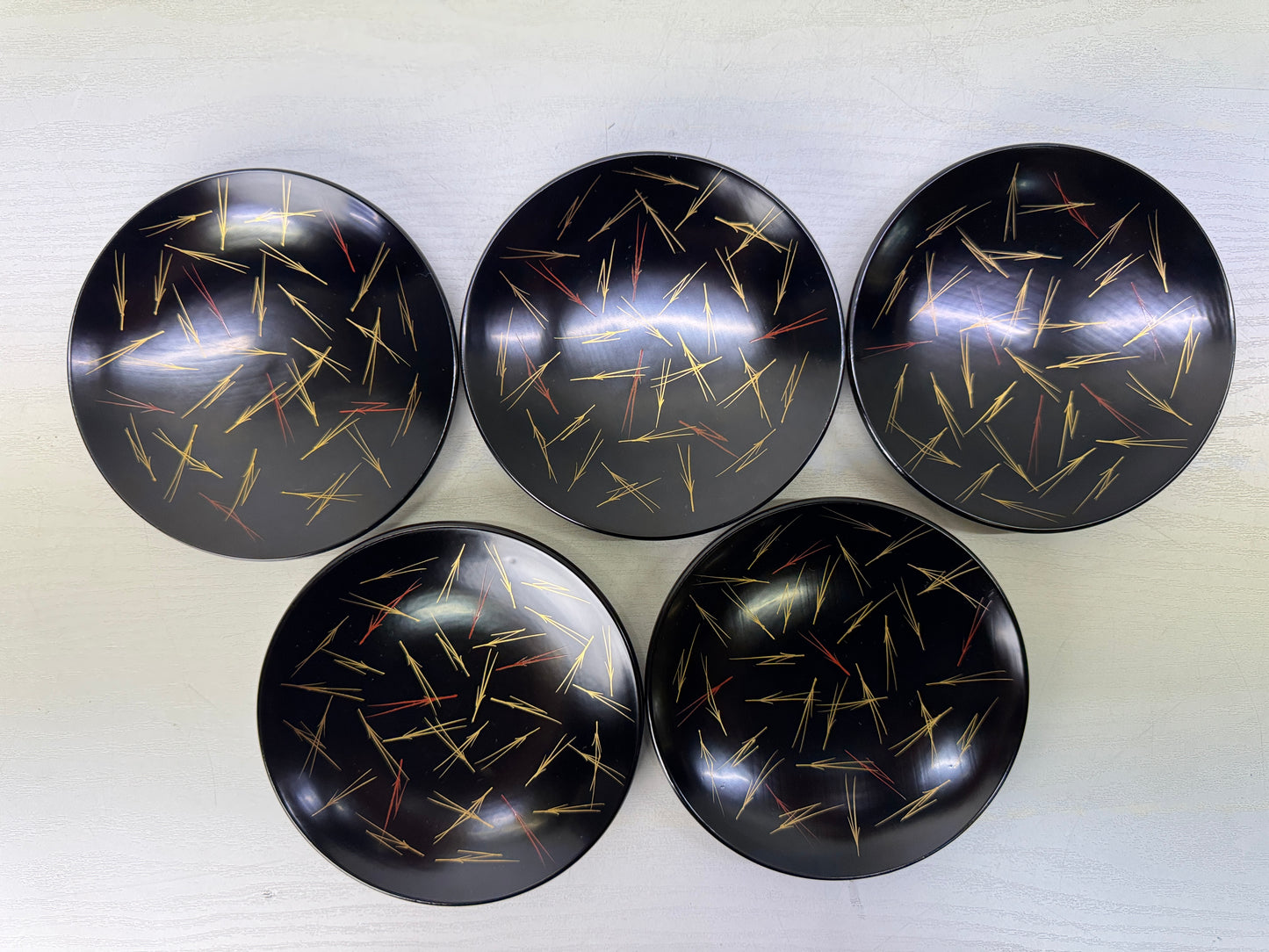 Y10699 DISH Pine needle Makie Serving plate signed box Japan antique tableware