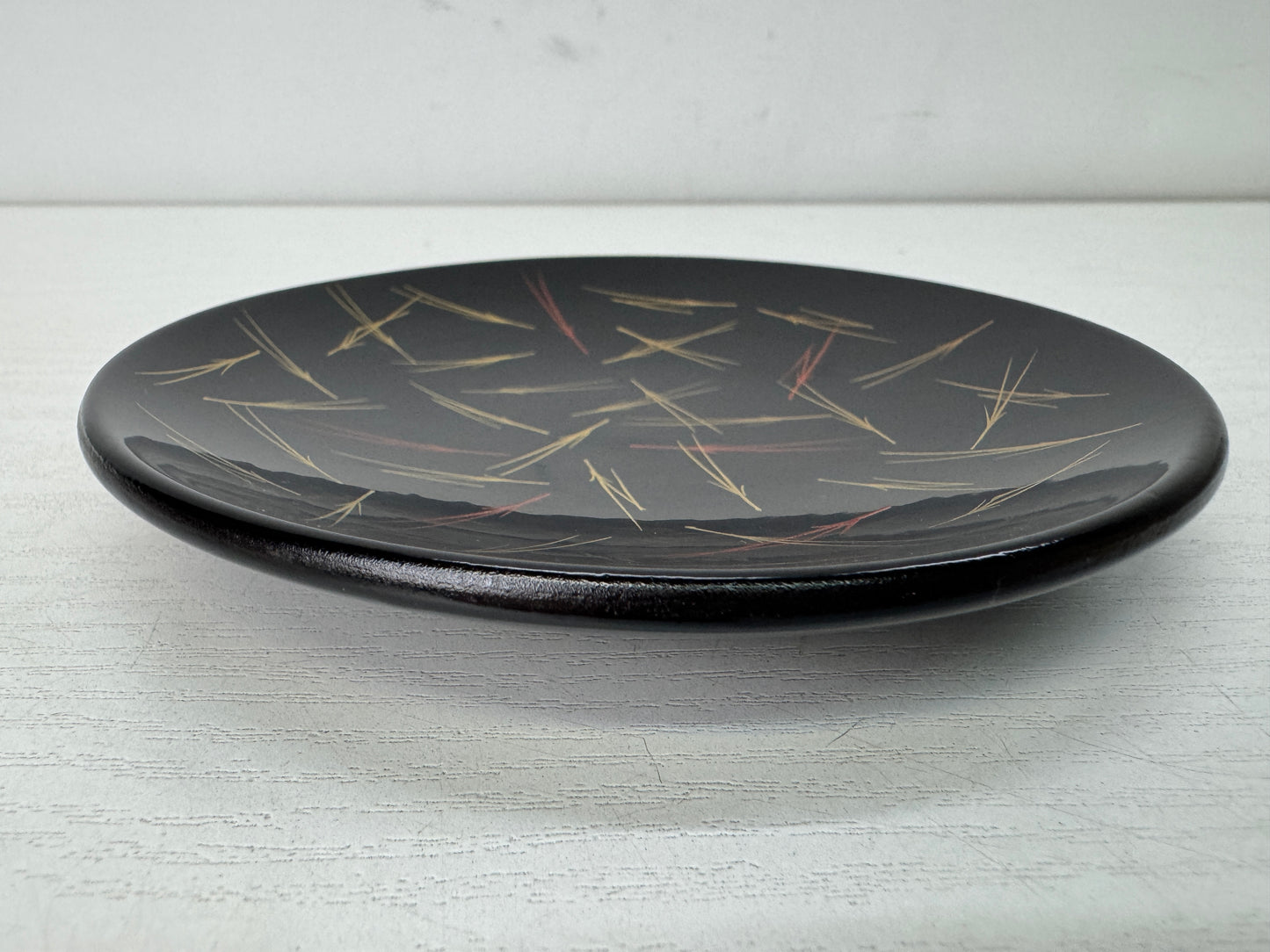 Y10699 DISH Pine needle Makie Serving plate signed box Japan antique tableware