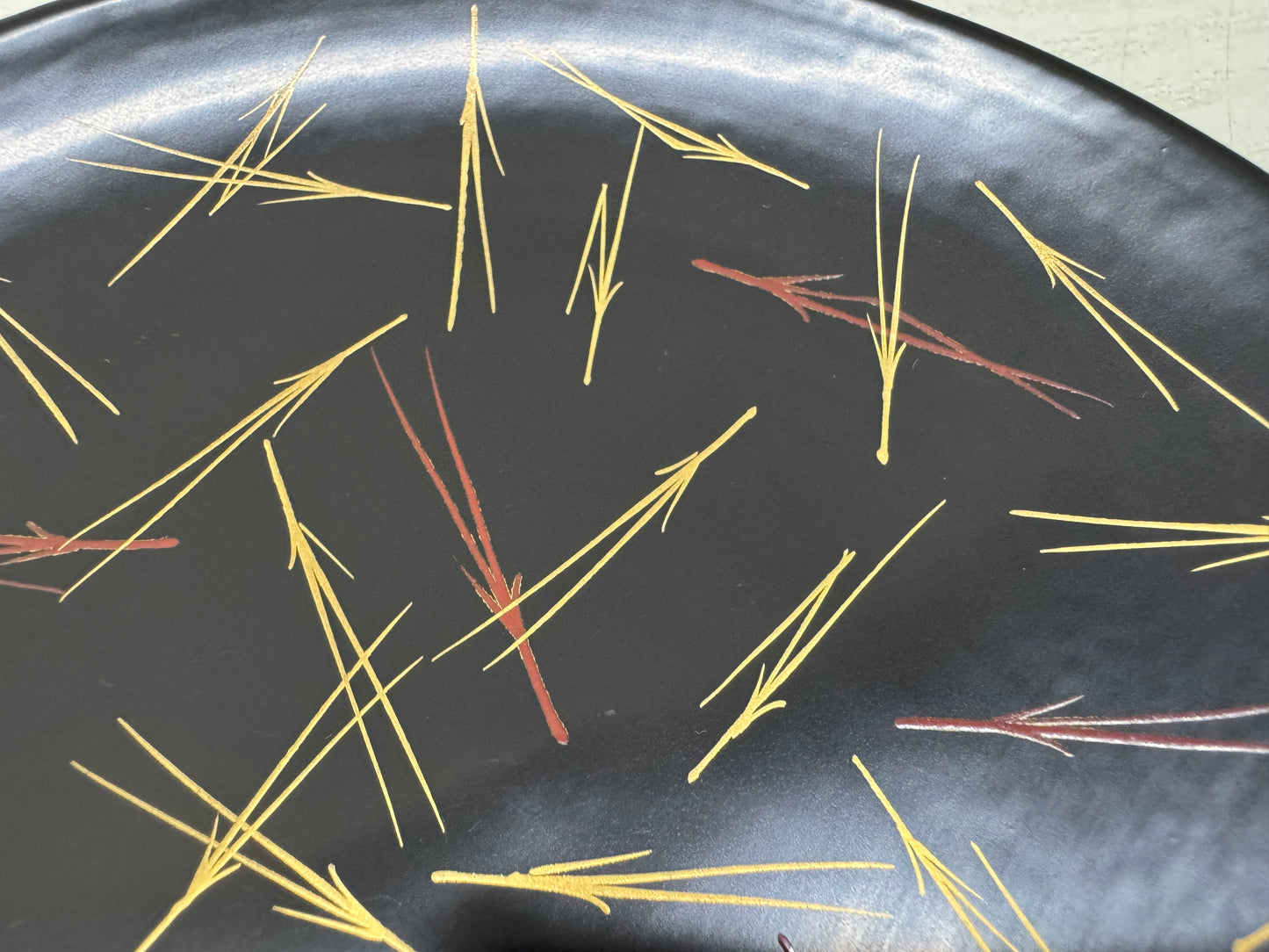 Y10699 DISH Pine needle Makie Serving plate signed box Japan antique tableware
